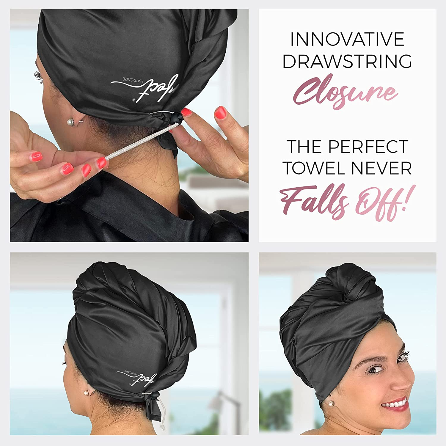 Microfibre Hair Towel Wrap for Women - Absorbent Quick Drying Turban for Wet, Curly, and Long Hair for Women, Girls, and Kids - anti Frizz - the Perfect HAIRCARE - Black image number 4