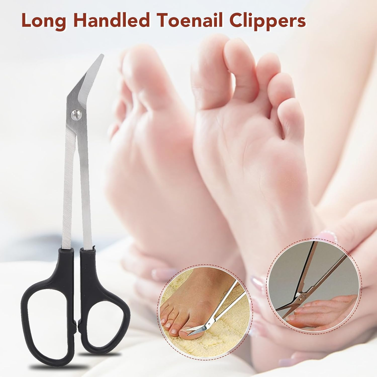 Senior Friendly Toenail Clippers with Long Handle, Ergonomic Stainless Steel Scissors with Nail Picker for Easy Nail Care in the Salon at Home, Angled Blades image number 1