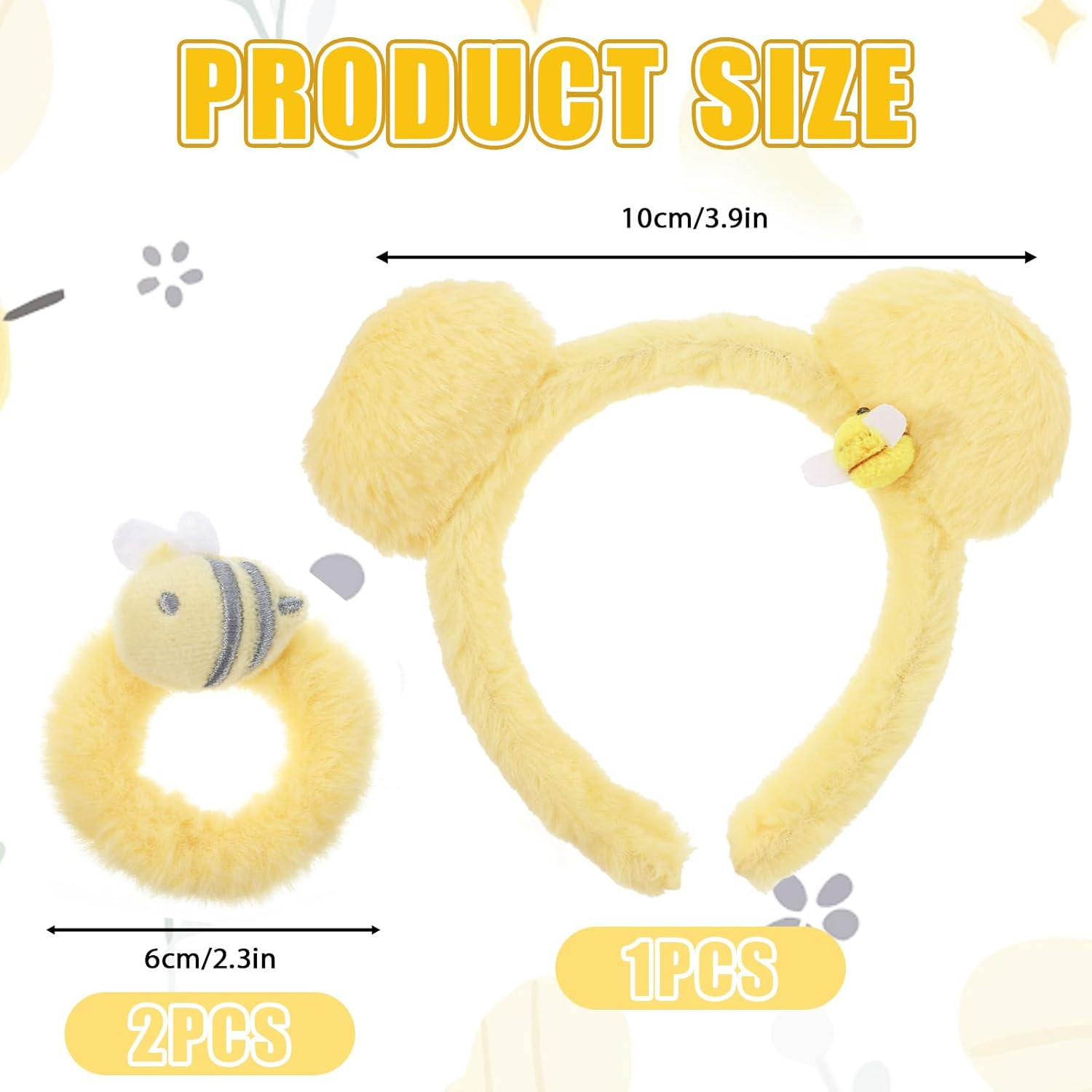 Ptwola 3 Pcs Yellow Plush Bear Ears Headband Hairband Animal Ears Headwear Hair Ties Cute Halloween Festival Cosplay Party Costume Accessories Set Ponytail Holders for Makeup Face Washing image number 4
