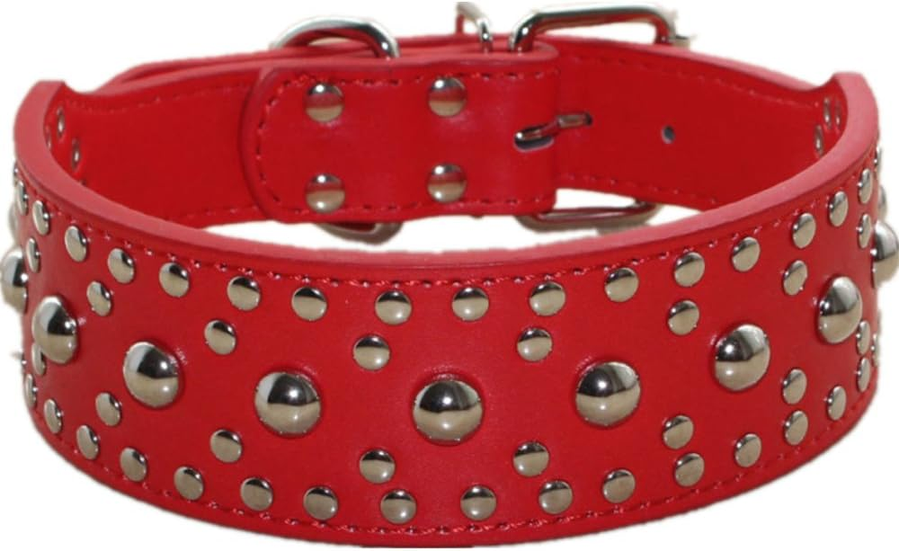 Haoyueer New Unisex Studded Leather Dog Collars Medium Large Dog Necklace for Pitbull Doberman Sizes M L(Red,M) image number 3