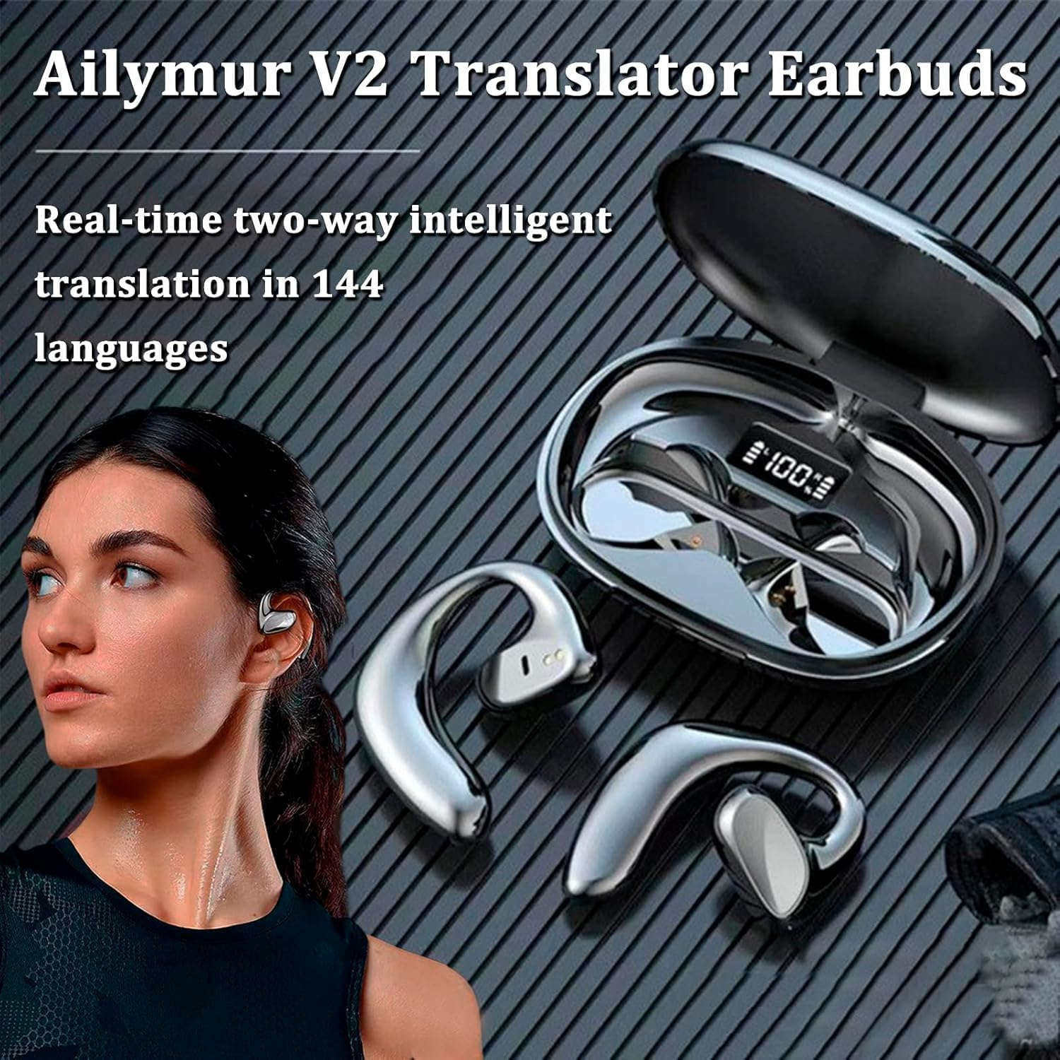Ailymur V2 Translator Earbuds, Translation Headphones Real Time, 144 Languages & Accents Two-Way Translator Pods Real Time, for Travel Business Learning (Black) image number 5