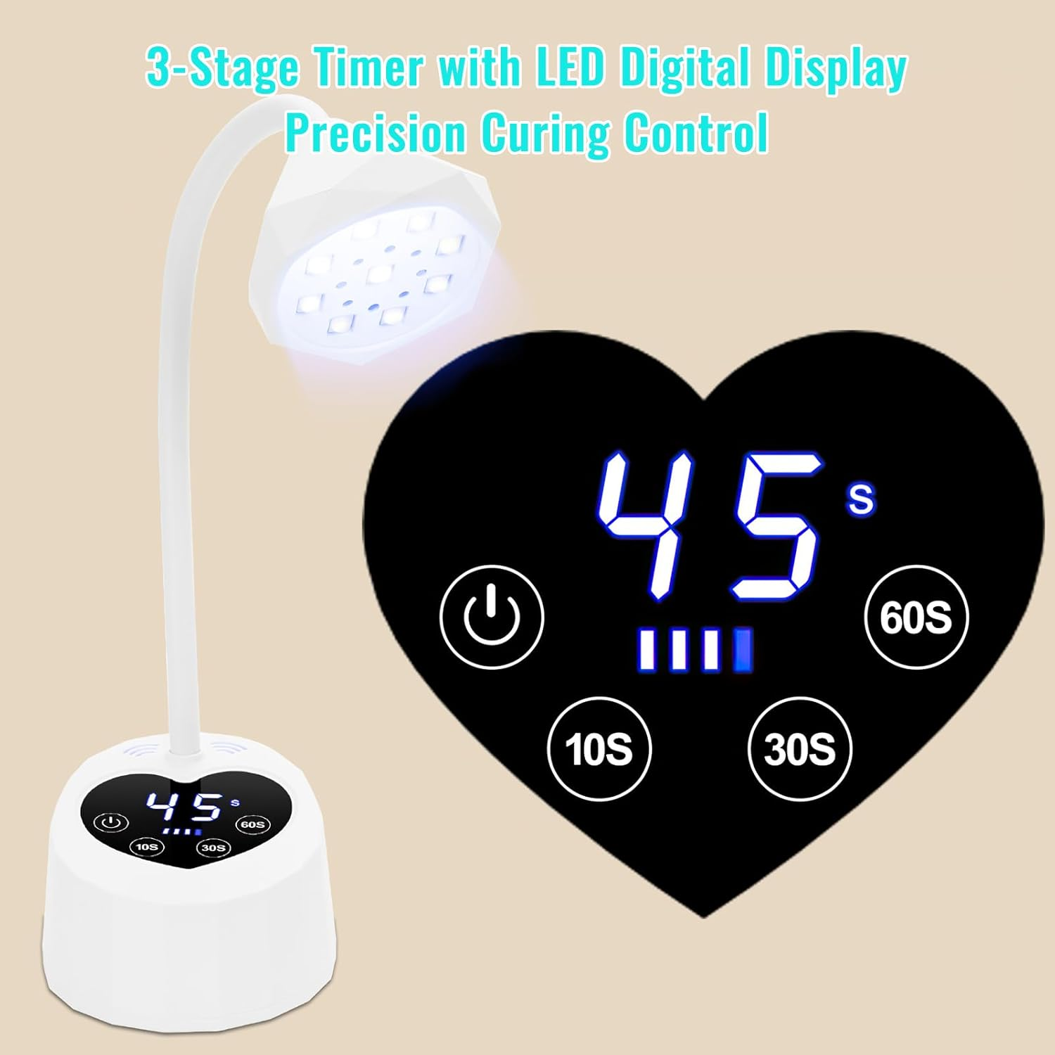 New Lotus Nail Art Lamp with Induction Light, Rechargeable Heart-Shaped Base, Fast-Drying Tabletop UV/LED Lamp for Press-On Nails image number 3