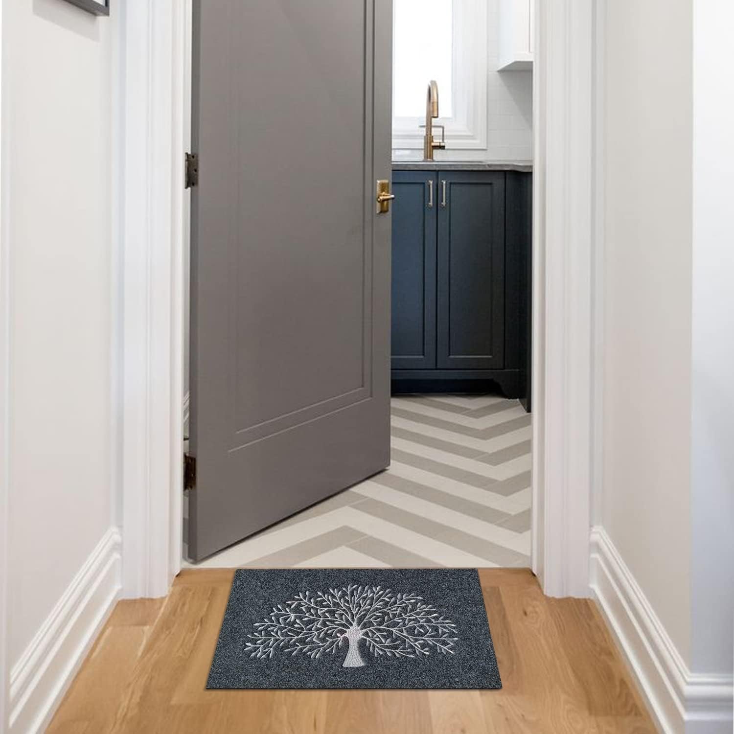 AAZZKANG Door Mats Outdoor Non Slip Front Door Mat Super Absorb Mud Easy to Clean Tree of Life Doormat for Entrance Indoor Patio Porch Grey