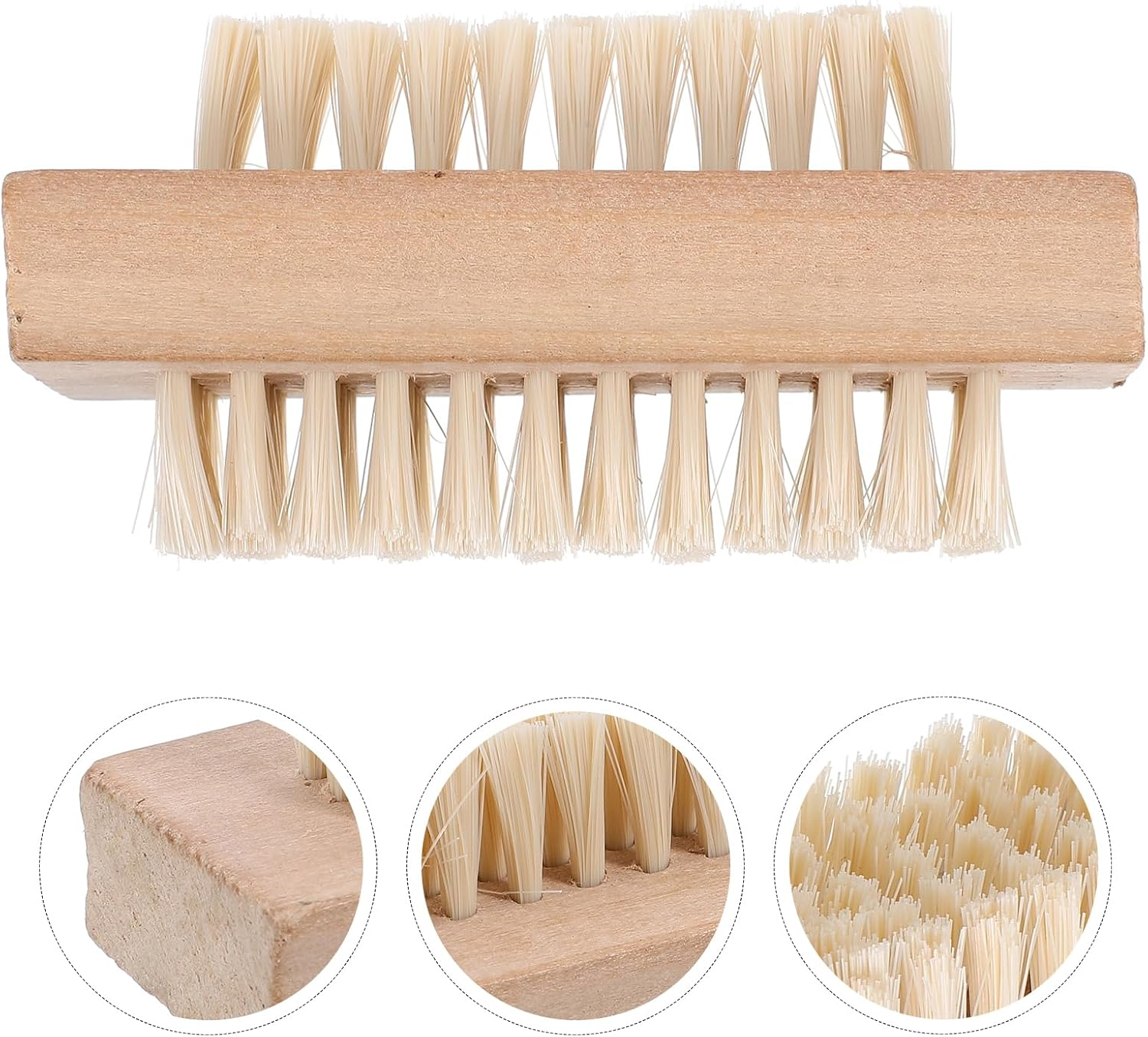 Healvian Wooden Handle Double Sided Nail Brush with Natural Bristle for Nail Cleaning Durable Nail Brush for Fingernails and Toenails image number 2