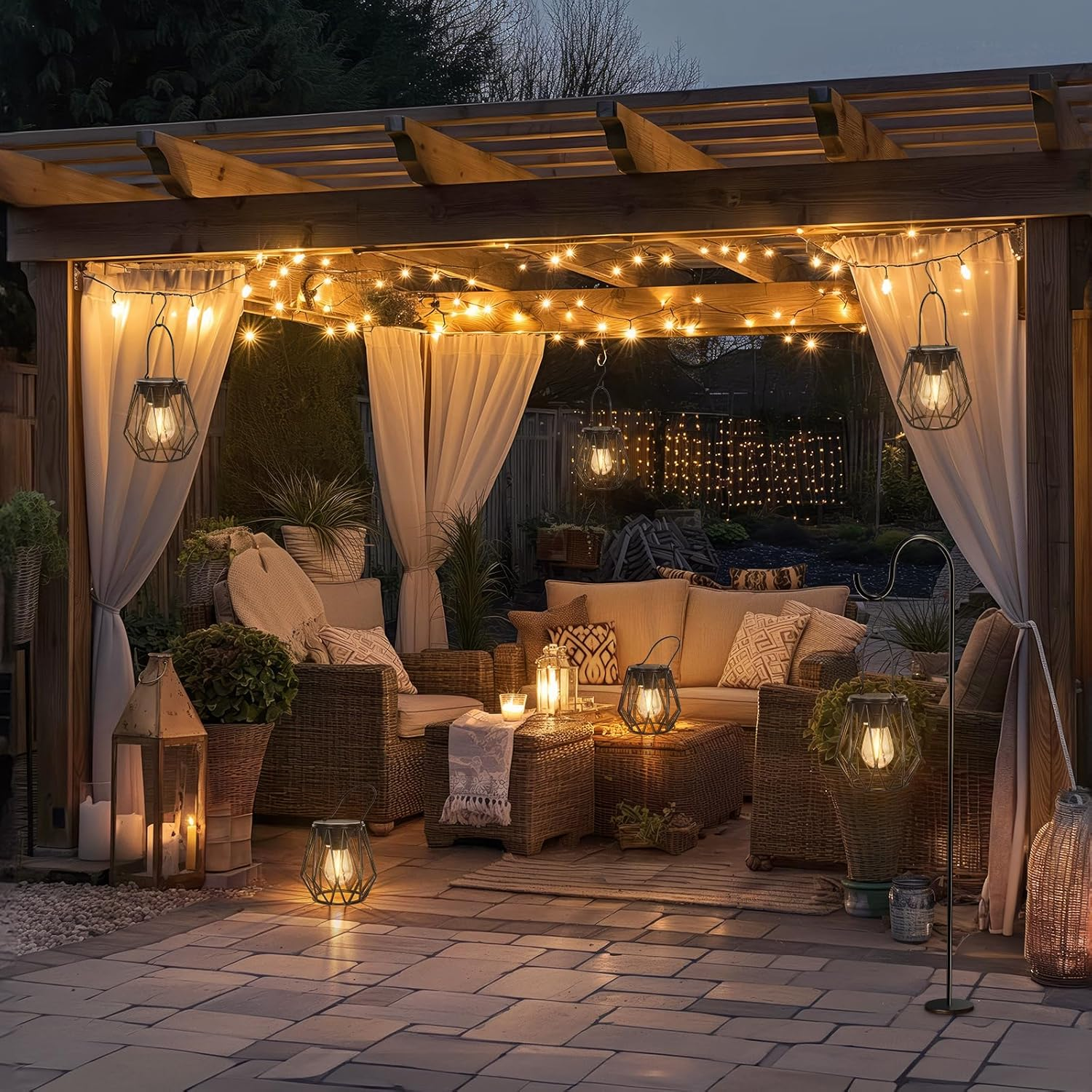 Solar Lights for Outdoor Hanging/Standing, Pack of 2 IP65 Waterproof Metal Solar Lantern, Retro LED Solar Lanterns, Diamond for Outdoors, Garden, Balcony, Outdoor, Patios, Warm White image number 1