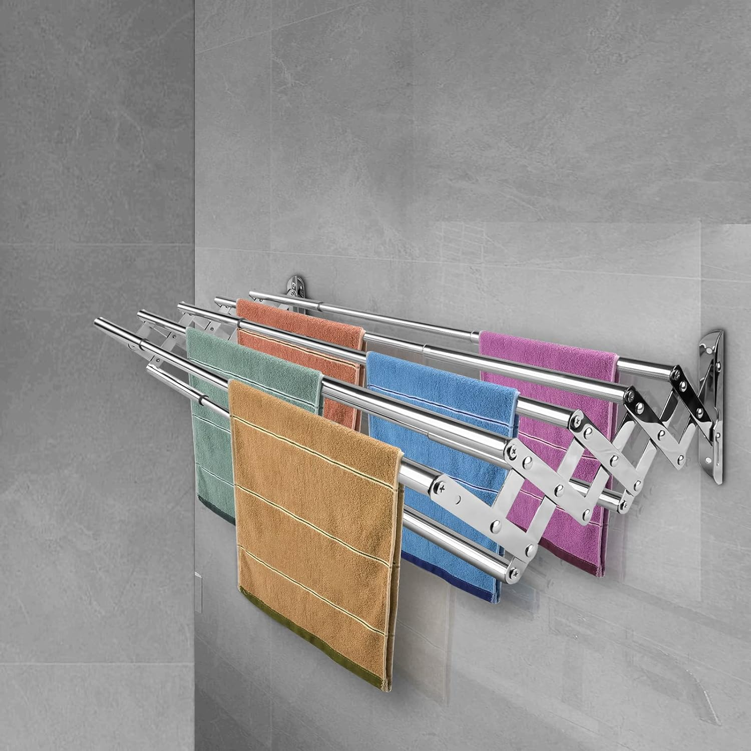 Extendable Wall Mounted Clothes Drying Racks Stainless Steel Airer Dryer Towel Rails Balcony Airer Clothes Dryer 42-70 Cm Width Chrome image number 2