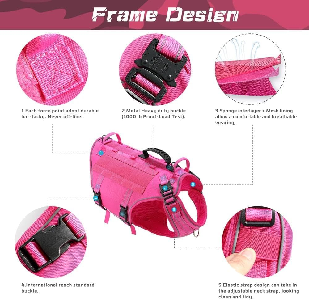 No Pull Large Dog Harness Durable Nylon Adjustable Dog Harness Military Tactical Dog Harness Pet Work Harness Vest Easy Control Medium Large Dog Harness,Black,M image number 3