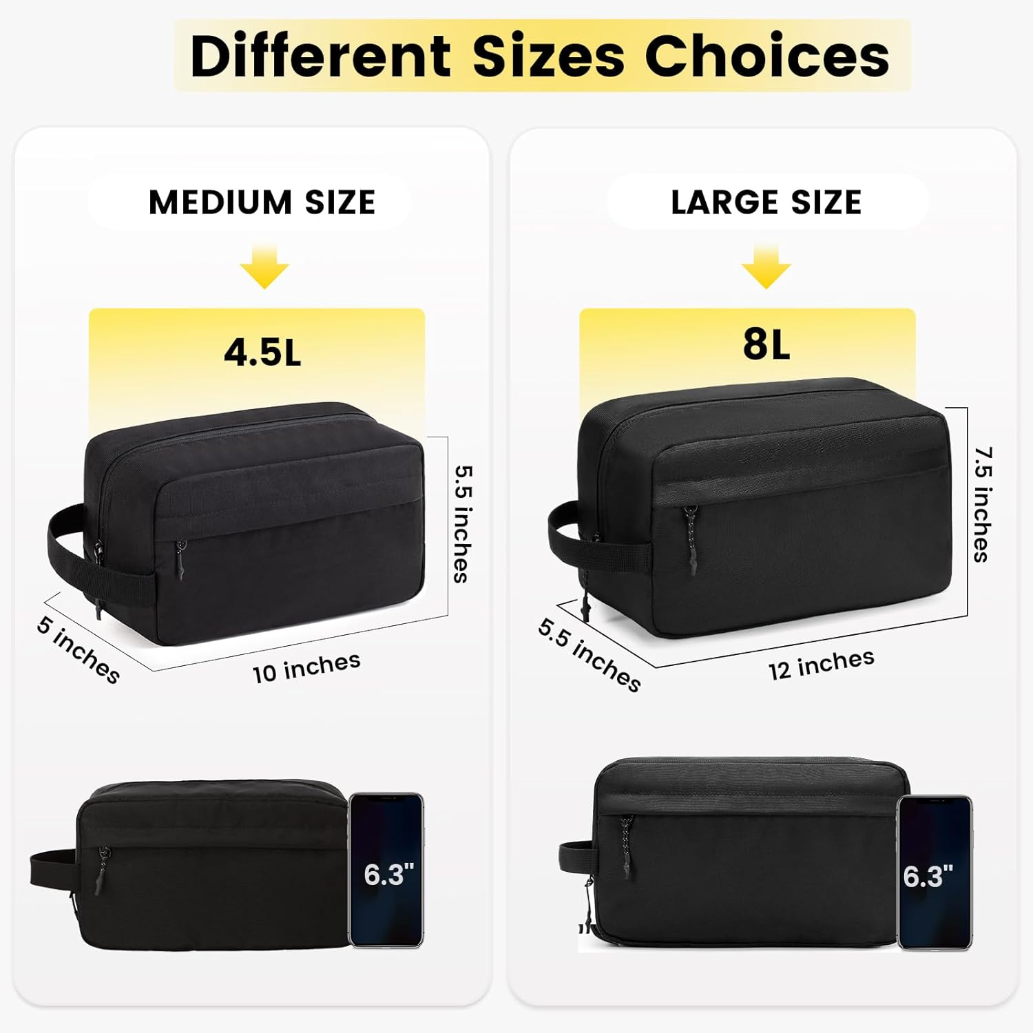 Vorspack Travel Toiletry Bag for Men - Hanging Toiletries Bag Water Resistant Travel Bag for Toiletries Accessories, Black, Medium, Classic image number 2