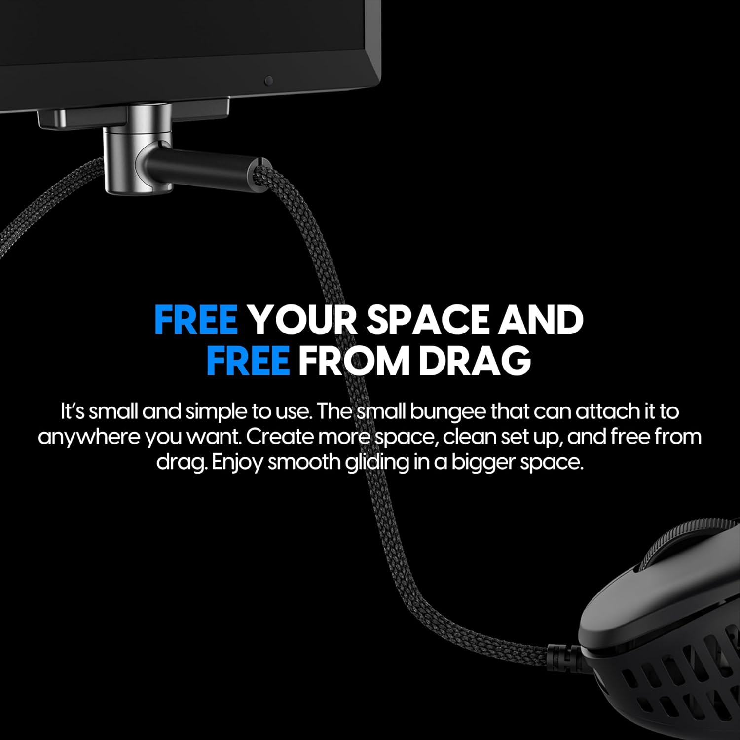 Pulsar Gaming Gears Micro Bungee ES : Drag-Free Wired Mouse Support - Free Motion on Your Desk - Super Compact Size - Attach It to Your Monitor - Get More Space (Single Pack), PMB03 image number 6