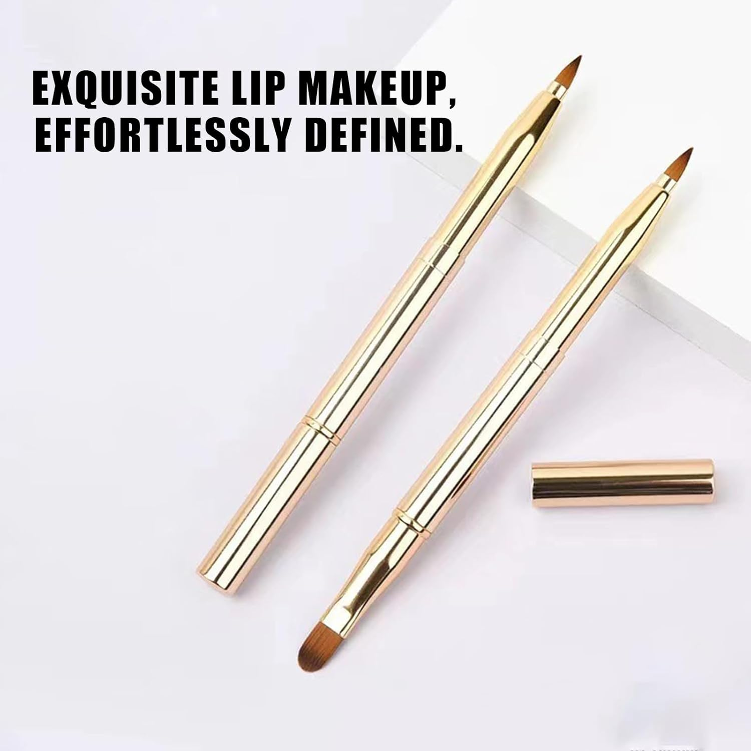 BGENHPON 2 Pack Retractable Lip Brush for Lipstick and Lip Gloss, Double-Ended Lip Makeup Brush with Cap, Travel-Friendly Lipstick Applicator image number 1