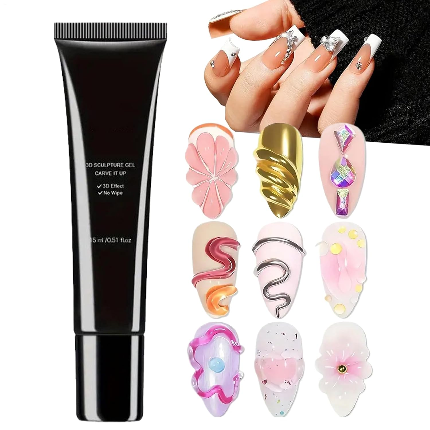Sculpting Gel for Nail, 15Ml Super Strong Gel Nail Glue for Decorations, UV Light Cured Manicure Tools for Home Salon Travel Party Chrome Powder Rhinestone Birthday Bridal image number 2