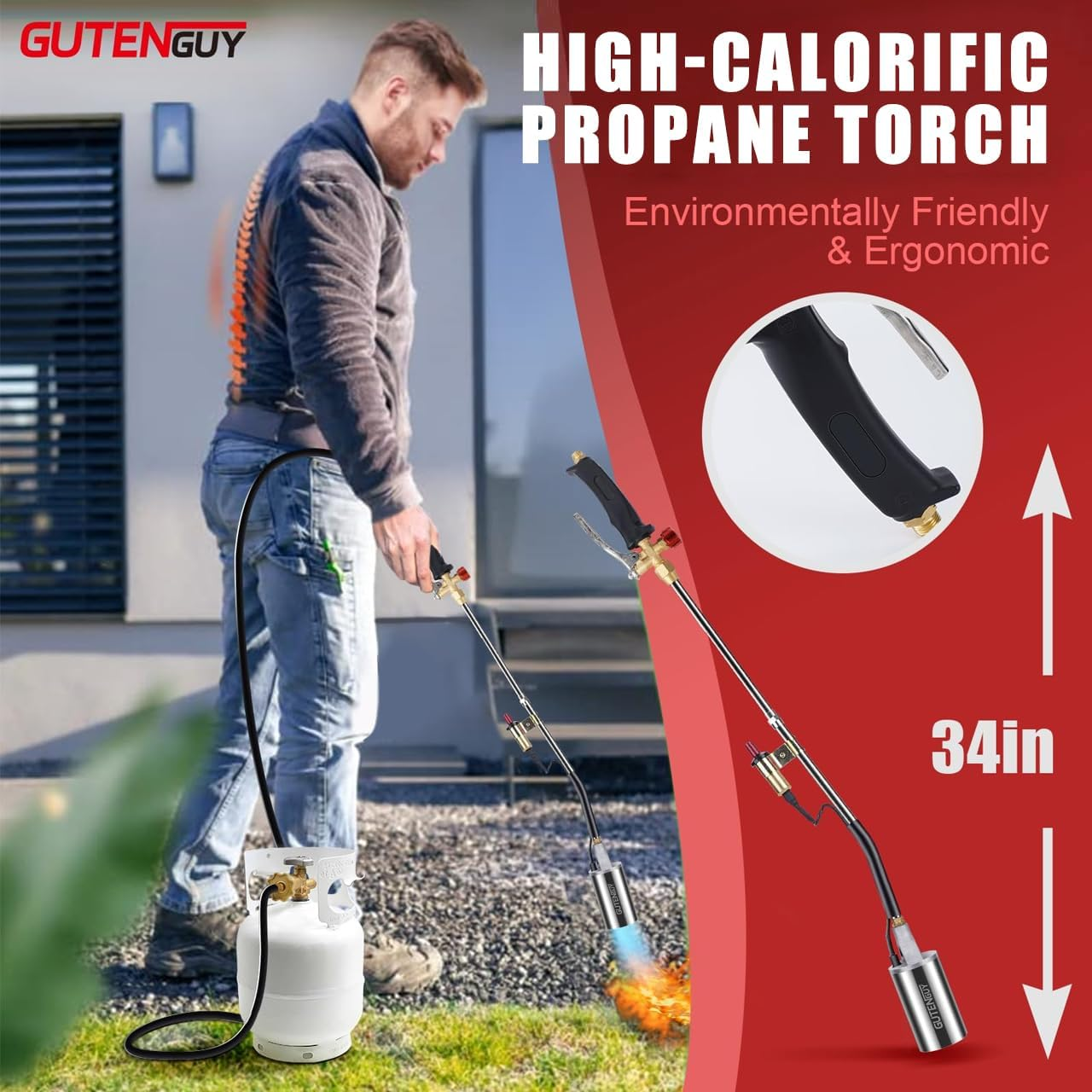 Propane Torch Weed Burner Kit,Weed Torch 800,000 BTU Blow Torch with 10 FT Hose for Flame Weeding,Roofing, Melting Ice Snow image number 3