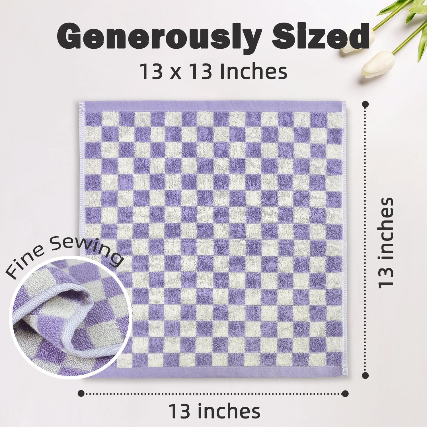 Cotton Wash Cloths Checkered 4 Pack 4 Colors - Bathroom Washcloths for Face Body, 13 X 13 Inches Daily Cleansing Towels image number 4