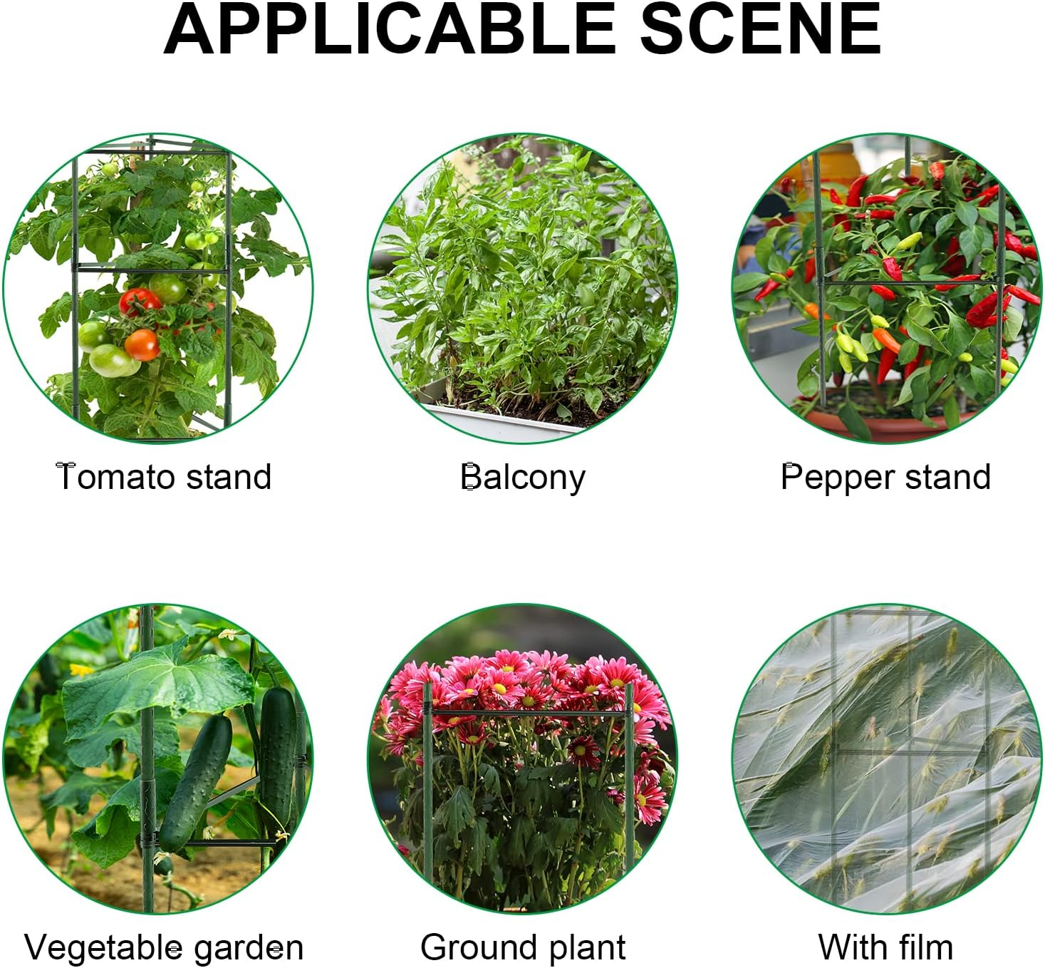 3 Sets Tomato Supports Cages, Garden Plant Support for Climbing Plants Vegetables Flowers, with 20 Clips and 50 Twist Tie, 30Meters Rope image number 1