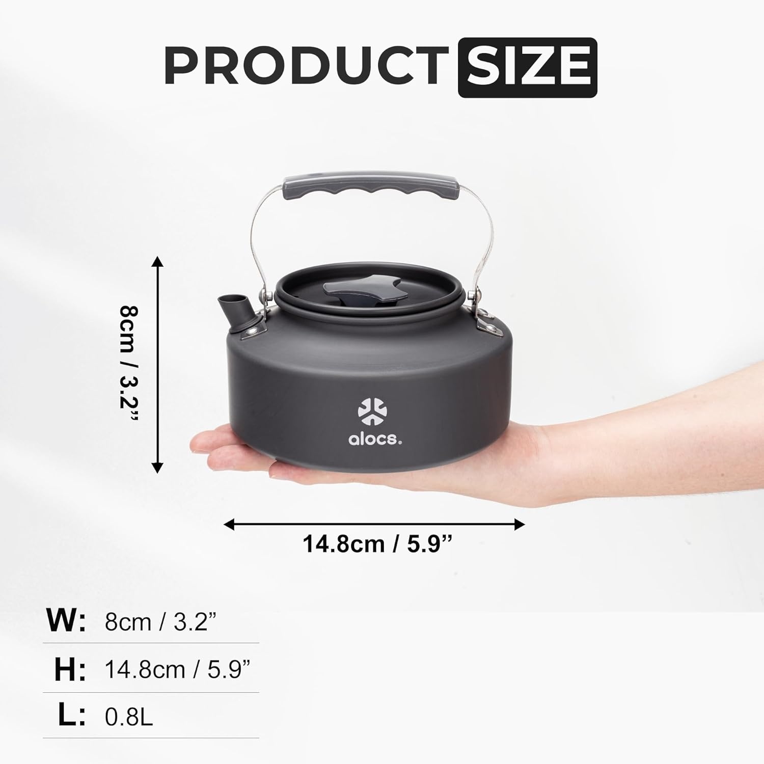 Alocs 0.8L Kettle Teapot, Portable Camping Coffee Pot, Hard-Anodized Aluminum Camping Kettle, Compact Tea Kettle for Stove Top, Outdoor, Hiking, Camping, Picnic and Traveling.