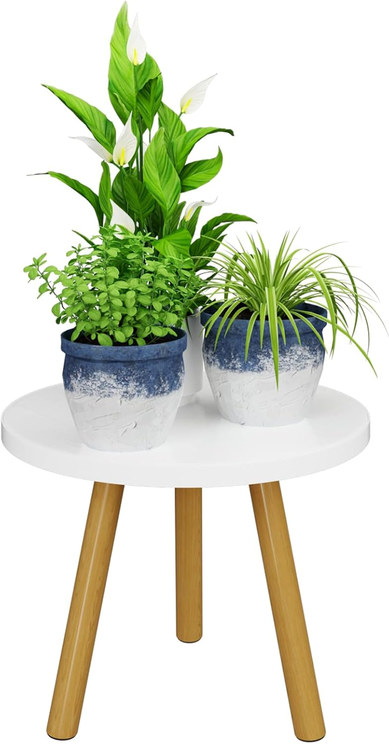 Bamworld Wood Plant Stand Indoor Small Plant Table Mid Century Holder for Flower Pots round Side/End Table for Corner Bedroom Living Room