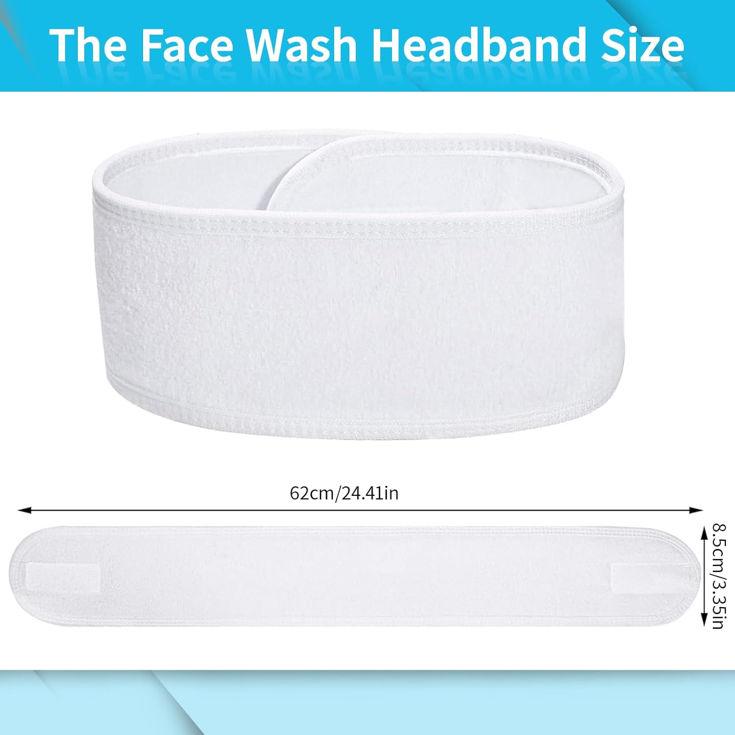 4 Pack Spa Facial Headband Head Wrap Makeup Hair Band Women Skincare Adjustable Headband Terry Cloth Stretch Towel for Bath, Makeup and Sport, with Magic Tape (White) - Gray image number 2