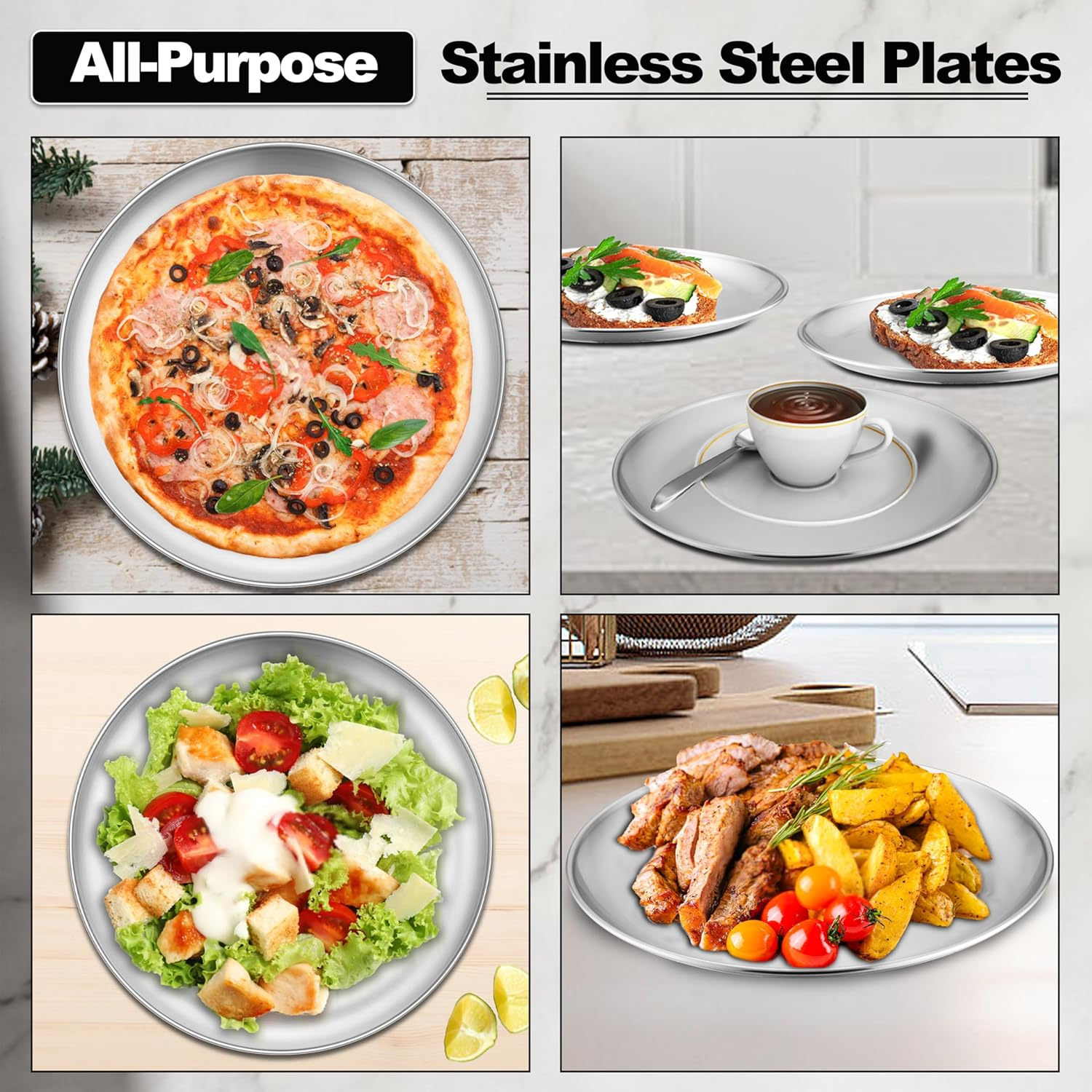 E-Far 6-Piece Stainless Steel Plates, 9 Inch Metal Dinner Plates Dishes for Home, Picnic, Outdoor Camping, Healthy & Non-Toxic, Shatterproof & Dishwasher Safe image number 5