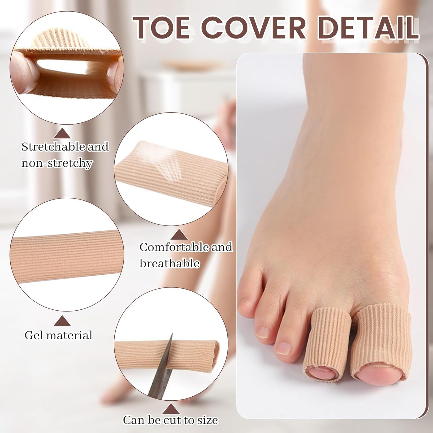 6Pcs Toe Tubes with Gel Cushion, Silicone Toe Sleeves Toe Caps and Toe Protectors for Men Woman, Toe Covers Toe Guard for Feet (6) image number 1