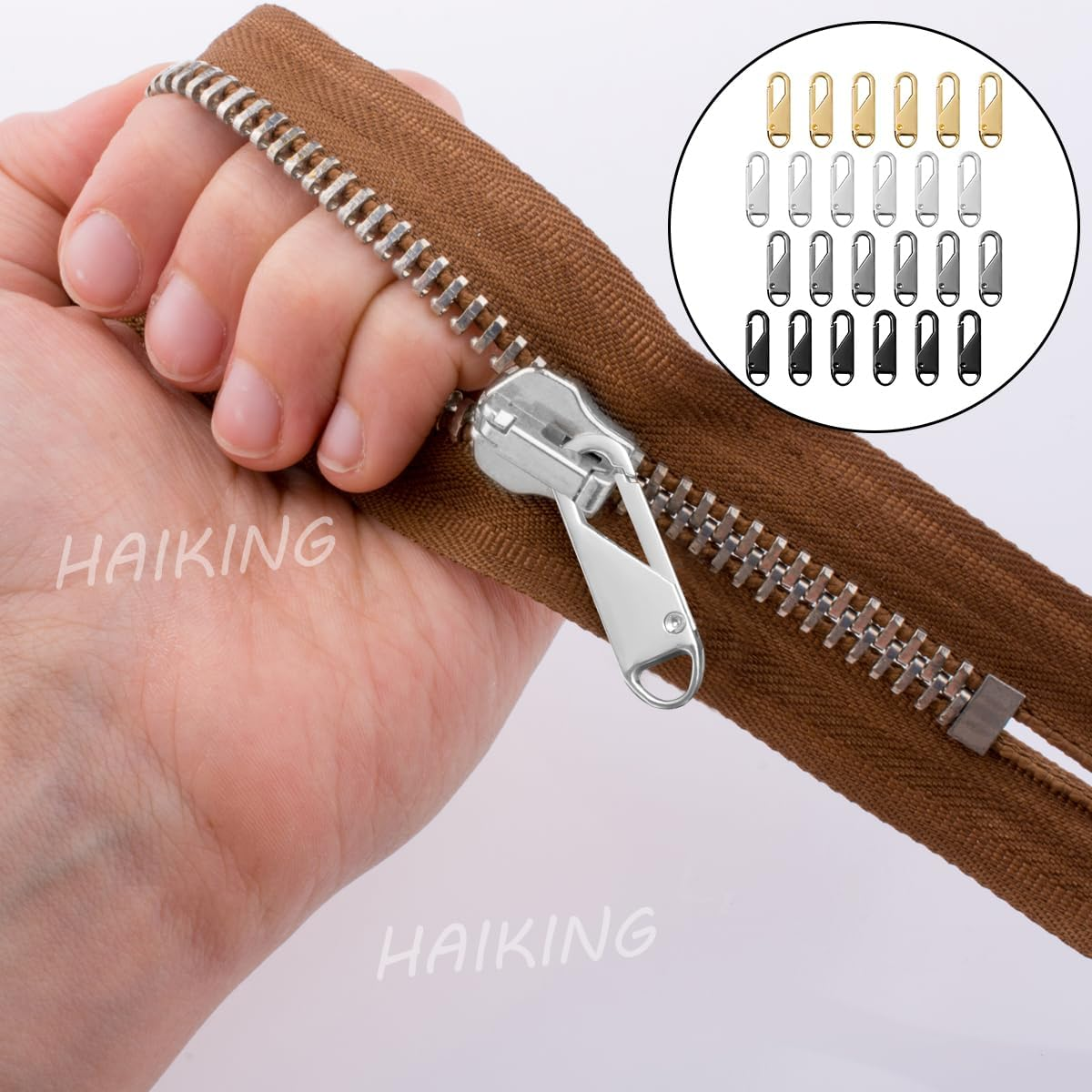 HAIKING Replacement Metal Zipper, 24 PCS Universal Detachable Zipper Pull Kit for Suitcases, Coat, Boots, Jacket, Backpacks (4 Colors) image number 6
