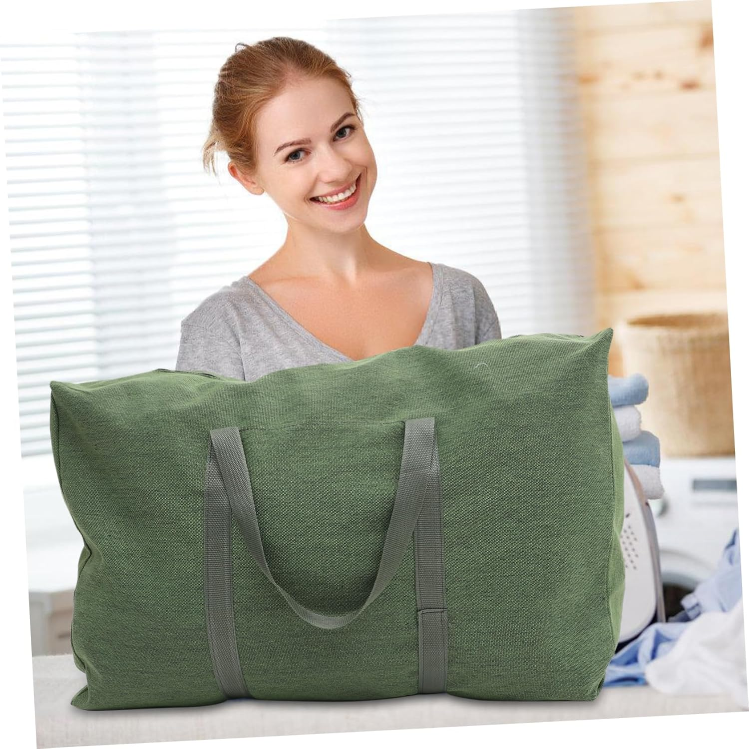 Ibasenice Large Canvas Travel Duffle Bag Thickened Olive Green Military Style Large Capacity Luggage Bag Household Quilt for Moving and Travel Random Color image number 6