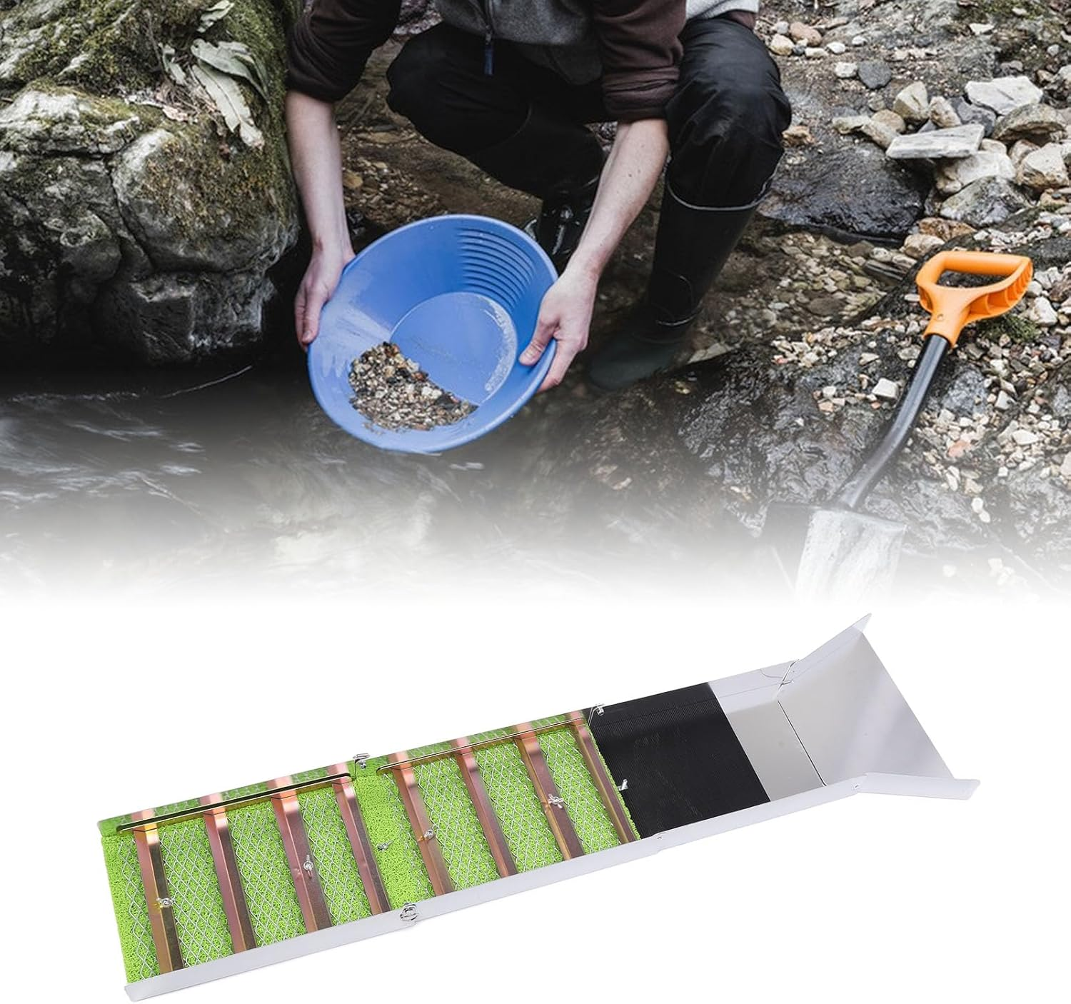 50 Inch Folding Aluminum Alloy Sluice Box, Portable Sluice Box for Gold Mining, Gold Sluice Equipment, Gold Prospecting Tool for River, Creek, Gold Panning, Dredging image number 1