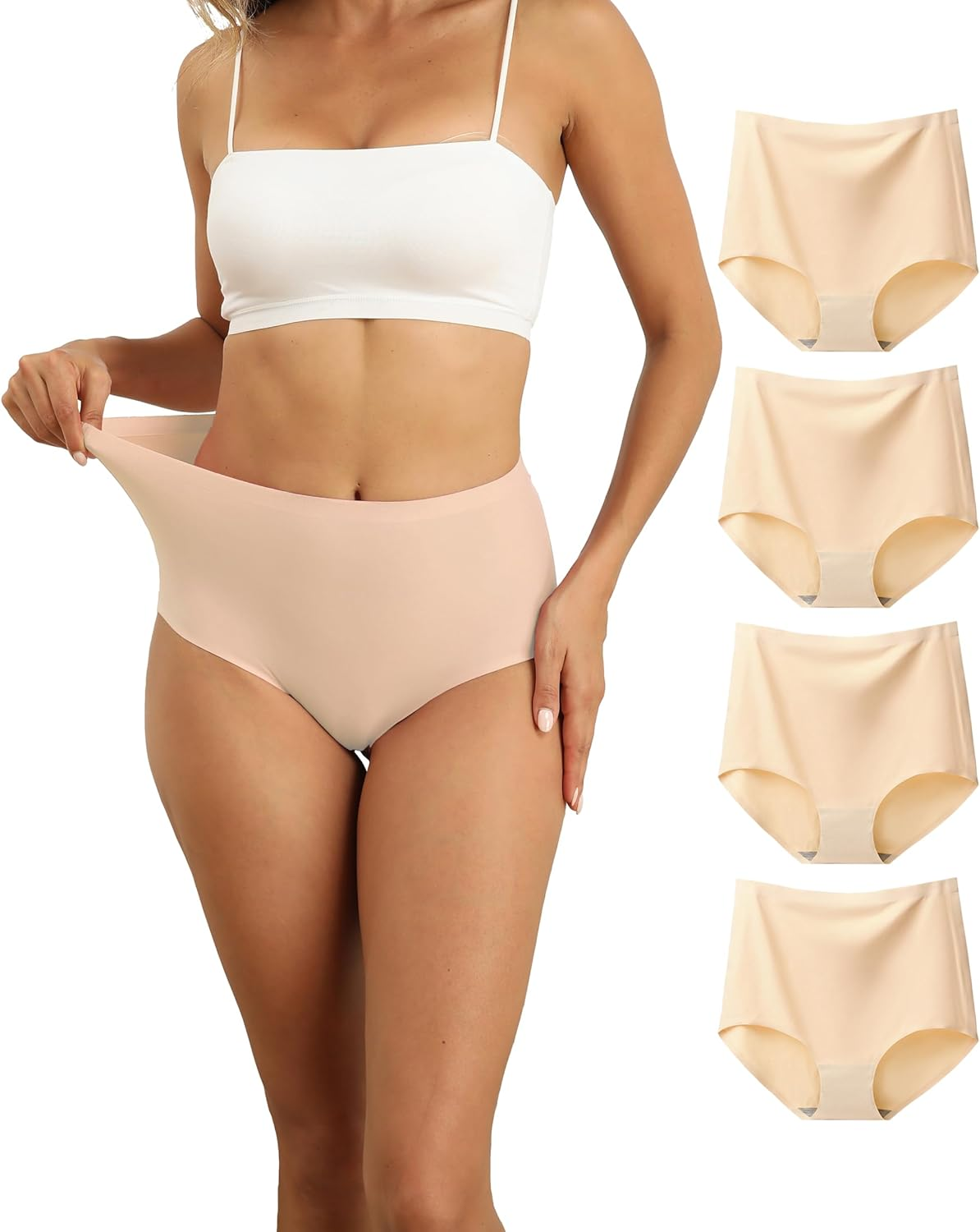 Seamless High Waist Underwear for Women No Show Panties Invisible Briefs Full Coverage Womens Underwear Pack