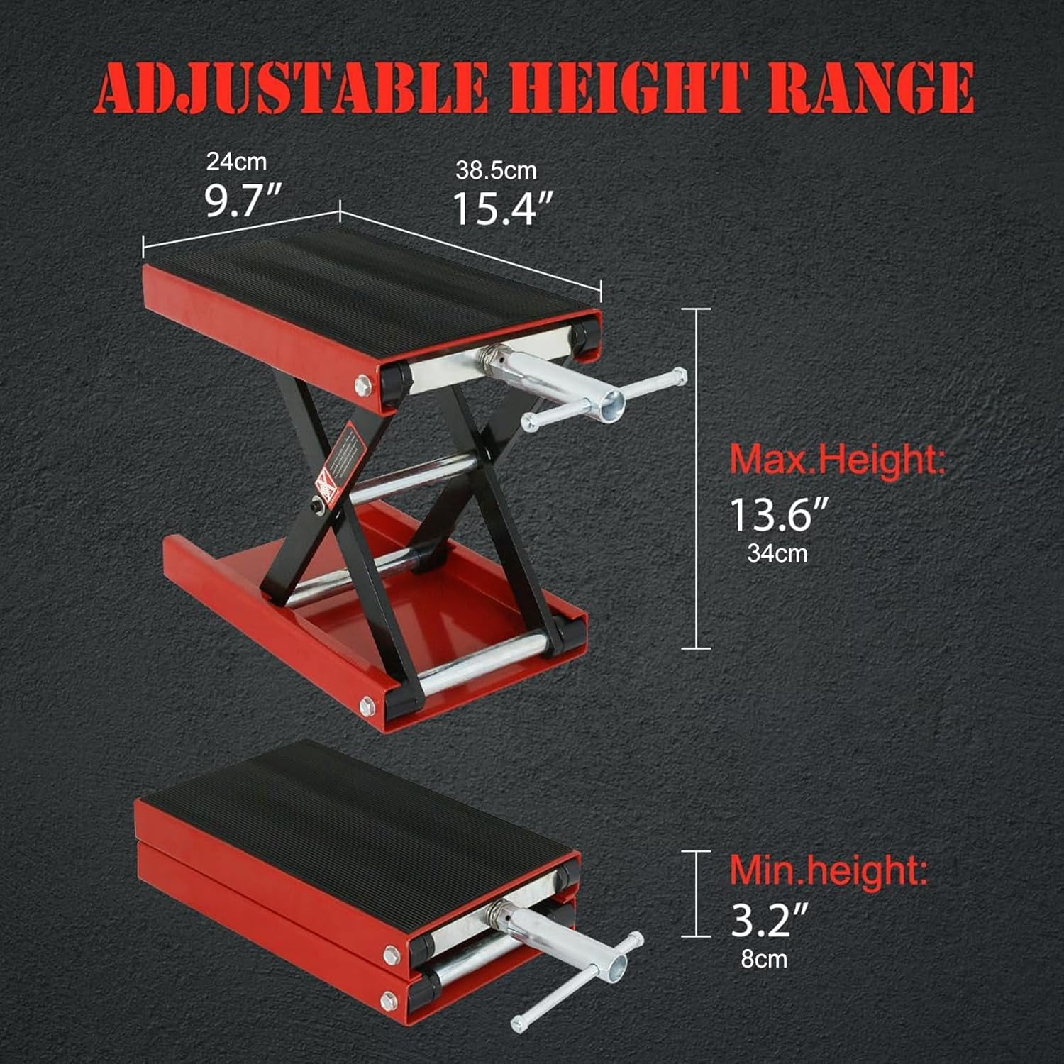 Motorcycle Lift, Steel Wide Deck Motor Crank Center Scissor Lift Jack Hoist Stand for Street Dirt Bikes Cruiser Touring Motorcycles Atvs, 500Kg Capacity Red, 36 * 23 * 34Cm image number 1