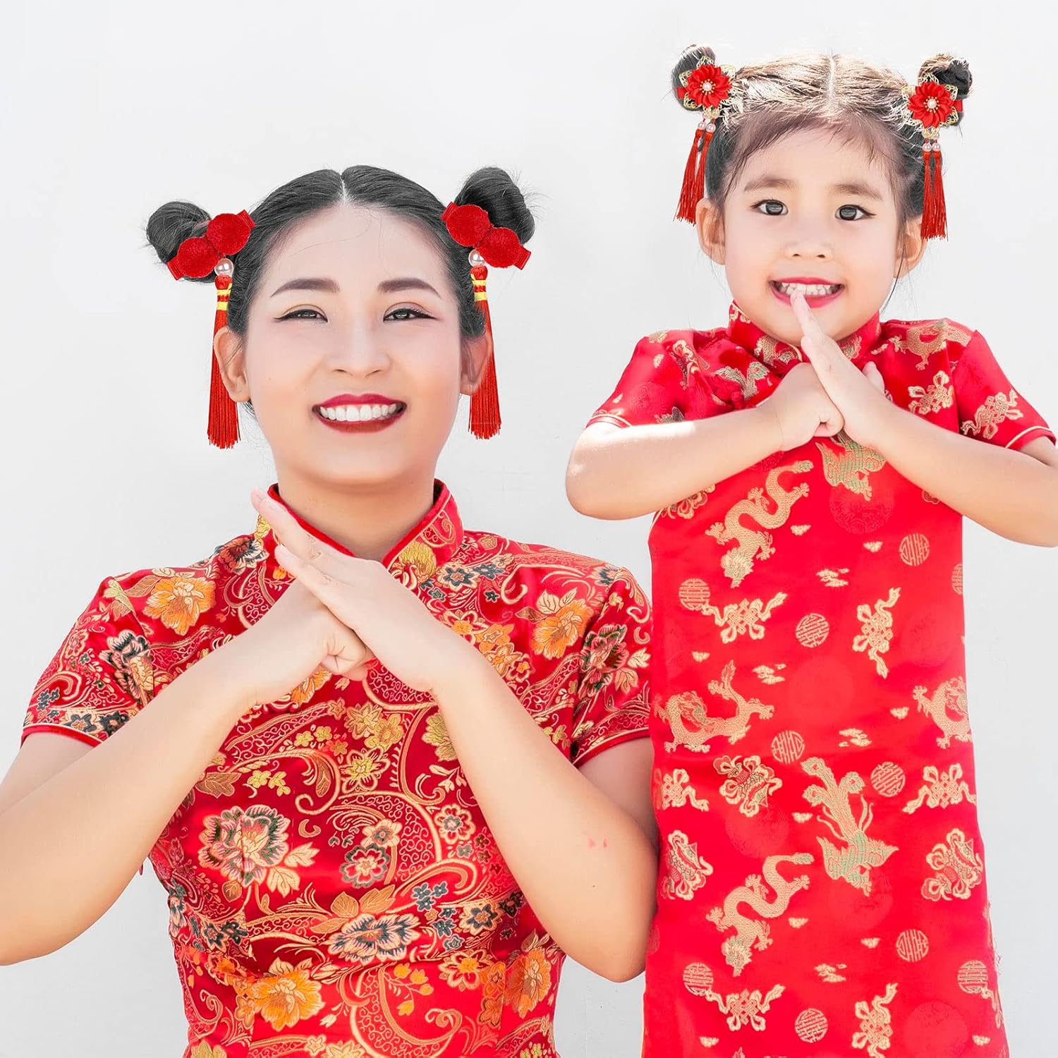 Whaline 9 Pairs Chinese New Year Hair Clip Furry Balls Hair Barrettes Baby Girls Chinese Style Hair Clips with Tassels Red Hairy Bows Butterfly Hair Pins for Girls Spring Festival Hair Accessories image number 4