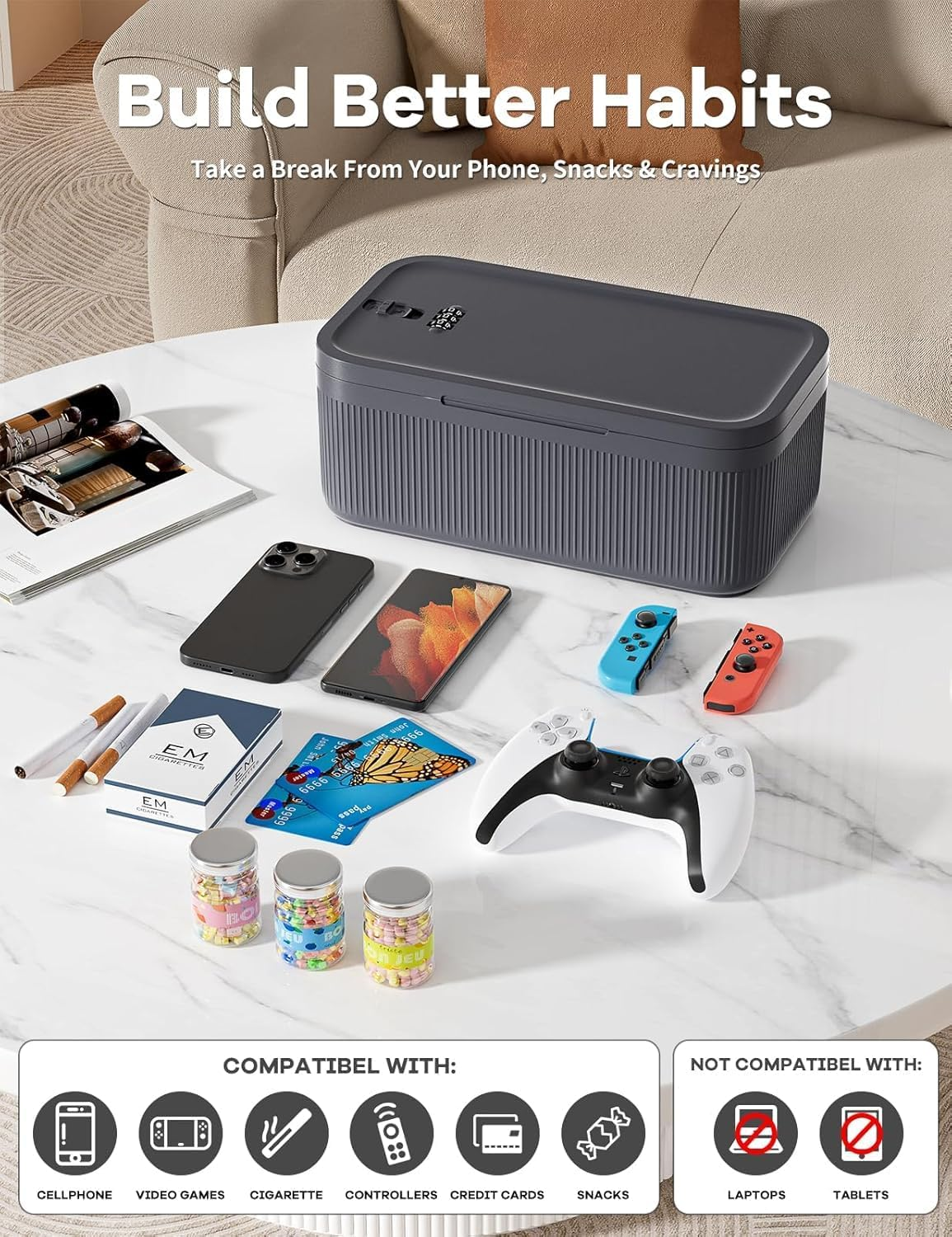 Phone Lock Box Medication Safe, Small 2L Medicine Lockable Storage with Code for First Aid Kits, Food Lock Box with Locking Lid for Home Fridge Freezer/Personal Items (Blue) image number 3