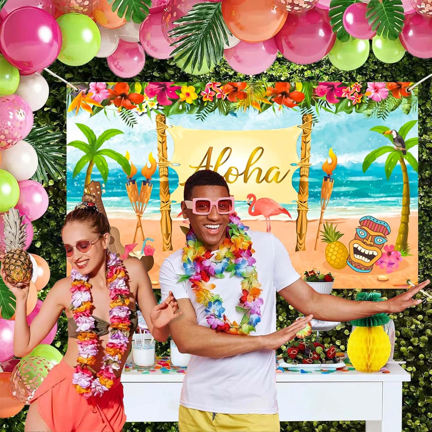 CHEUNGHAO Hawaiian Aloha Party Decoration, 185 X 110 Cm Extra Large Summer Luau Beach Party Banner Backdrop Background Photography for Baby Shower Tropical Themed Decoration Birthday Musical Party image number 6