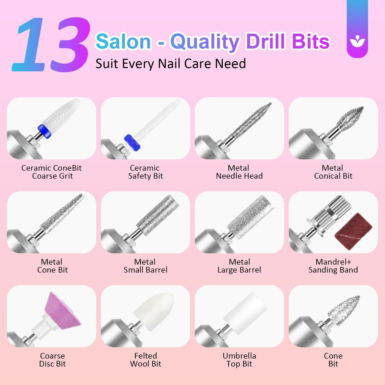 Portable Electric Nail Drill LEDSUUEI: 45000 RPM Nail Drill Professional Electric Nail File Machine for Acrylic Nails Gel Polishing Removing, Manicure Salon Home,Pink image number 1