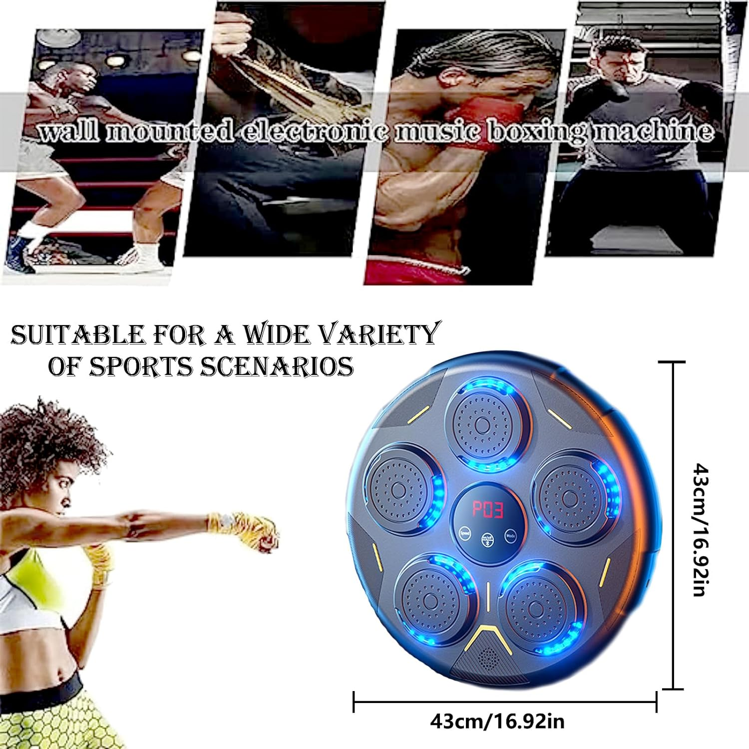 Music Machine, Bluetooth Smart, Training Punching Equipment Wall Mounted with Glove, Focus Agility Training Digital Wall Target Punching Pads Suitable for Kid image number 2