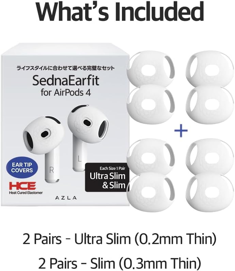 AZLA Sednaearfit for Airpods 4 &ndash; Anti-Slip Silicone Covers for Airpods 4 &ndash; Ear Hook Alternative Grip Skins with Fibonacci Texture &ndash; Secure Fit & Case Compatible (4 Pairs) [Ultra Slim + Slim] image number 1