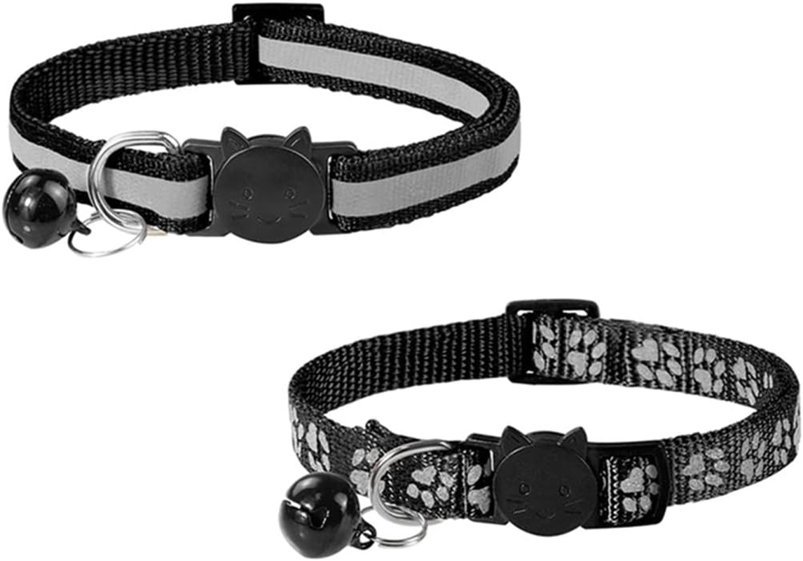 LATRAT Anti-Strand Adjustable Reflective Cat Collar with Bell and Safety Buckle, 19-32Cm, Black, Suitable for Most Cats at Home image number 3