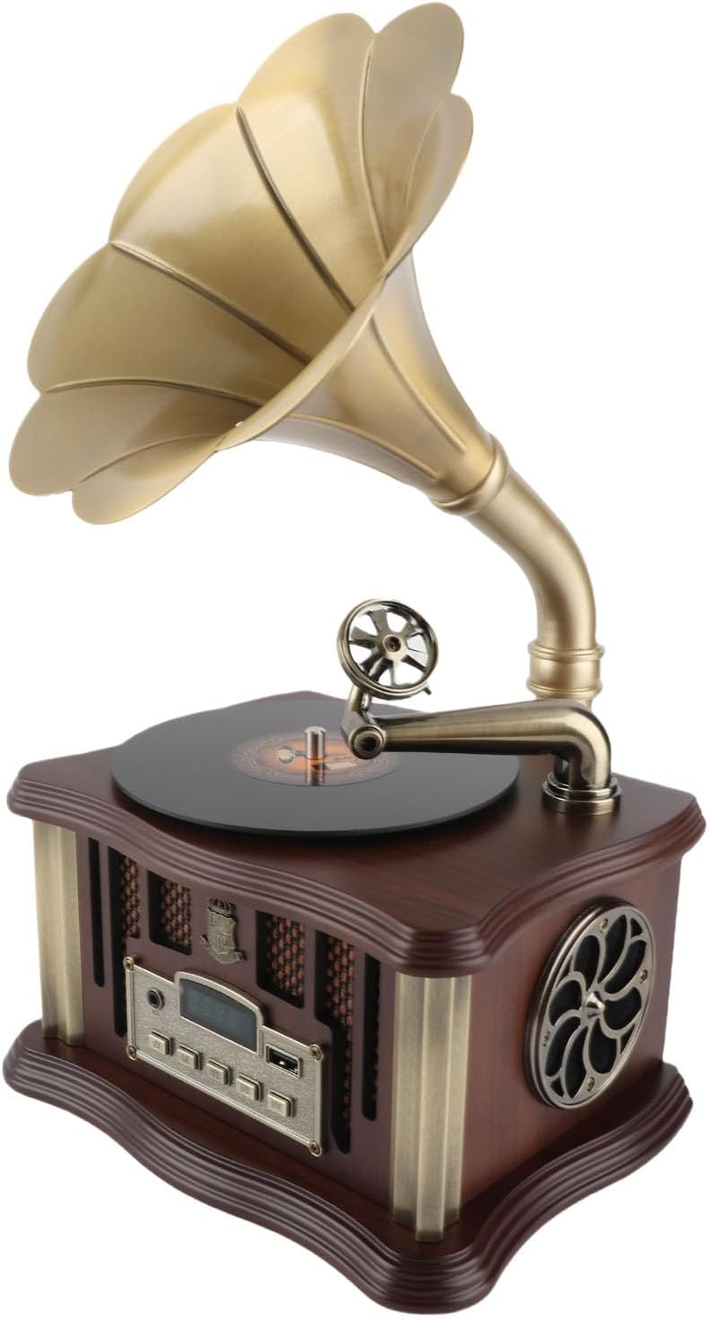 Phonograph Record Player, Retro Gramophone Bluetooth Player with Remote Control, Mini Record Player Gramophone Turntable for Home Decoration (Green)