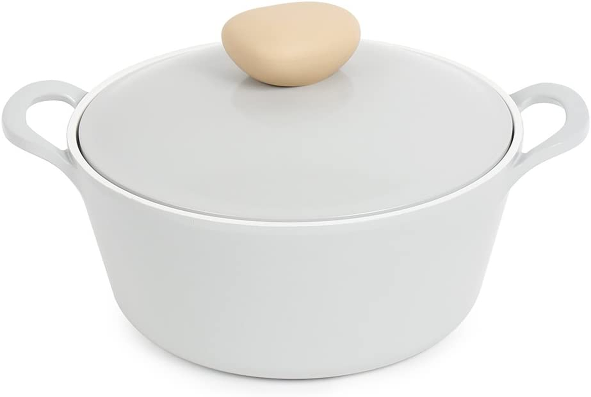 Neoflam Retro 5-Piece Ceramic Nonstick Cookware Set, PFOA Free Pots and Pans with Integrated Steam Vent Lid Knob Prevents Boil over and Heat Resistant Silicone Grips for Safer Cooking at Kitchen, Pink