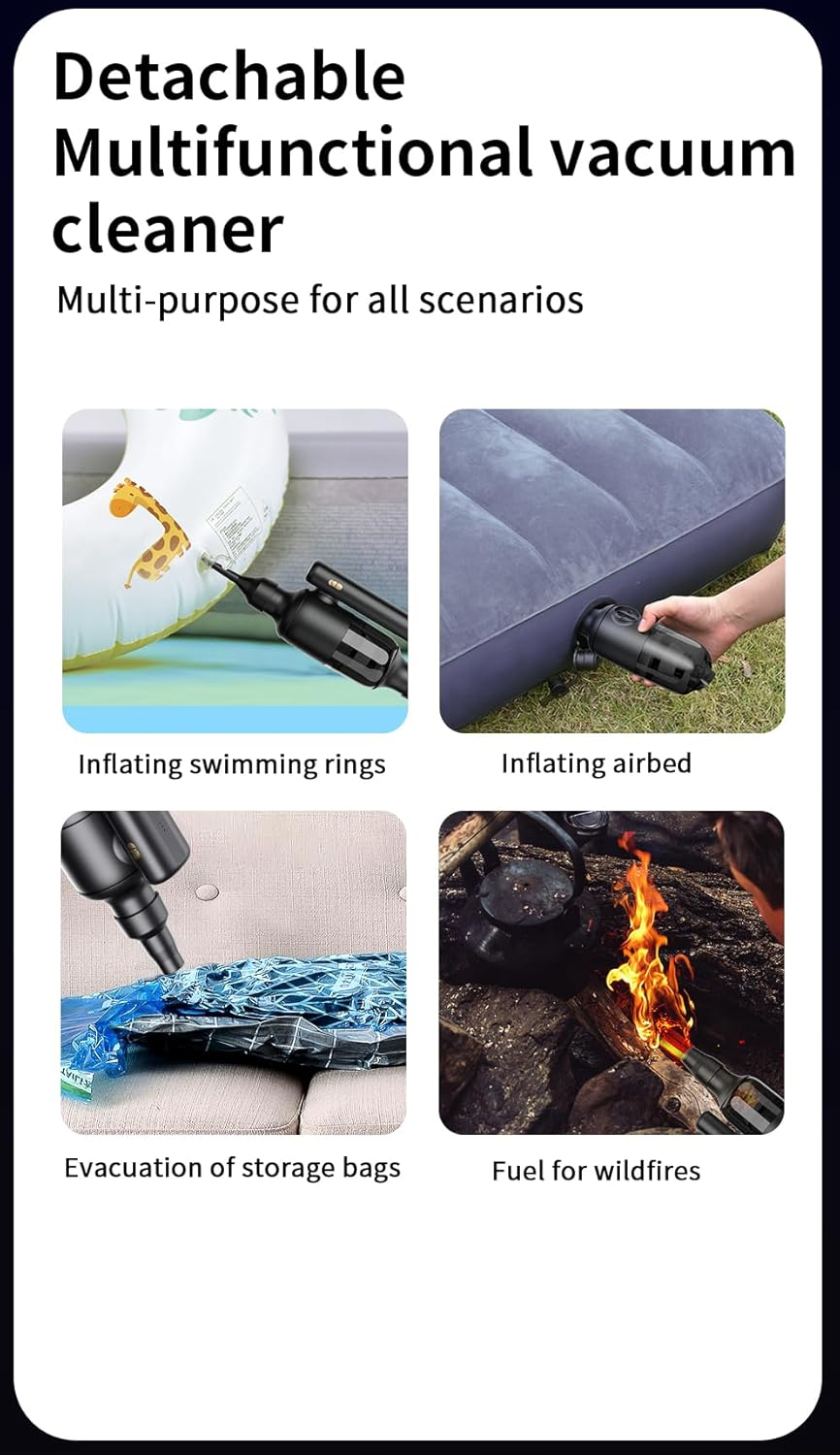 GALENPOO 10 in 1 Cordless Handheld Tire Inflator Vacuum Cleaner 150PSI 13000Pa Suction, 4000Mah Power Bank and Emergency Light, Fits Car Truck Motorcycle Bike Tire Balls, Portable Air Compressor image number 3