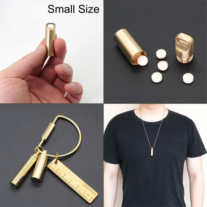 AIMALL Waterproof Brass Pill Box Case, Durable Medicine Capsule Holder with Keyring, Portable Container for Outdoor Survival, Hiking, and Daily Use image number 4