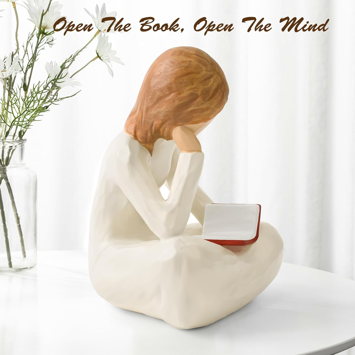 Cuayaes Reading Thinker Statue Book Lover Gifts for Women Readers, Graduates, Students, Teachers, Bookshelf Decor Aesthetic Sculpture Home Decor for Shelves Desk Office Living Room image number 3