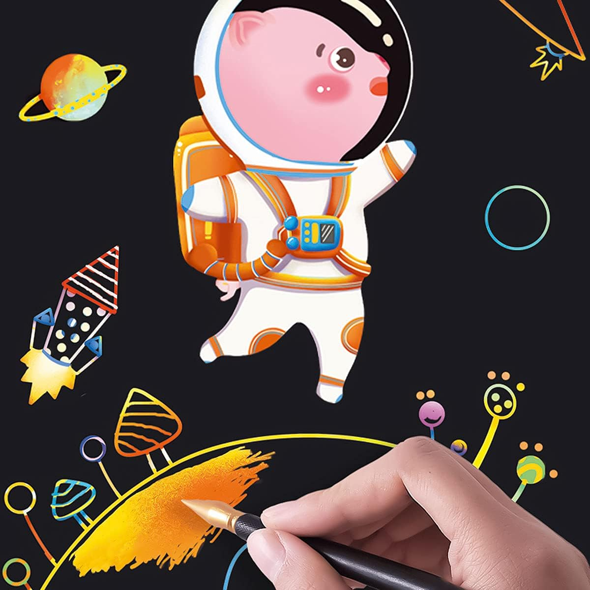 Scratch Art Rainbow Painting Scratch off Doodle Paper, Womens Hobbies Engraving Art Craft Set, Creative Gifts for Girls Boys Students Drawing Older Kids Scratch Art Pads 8 Sheets (Dinosaur & Space)