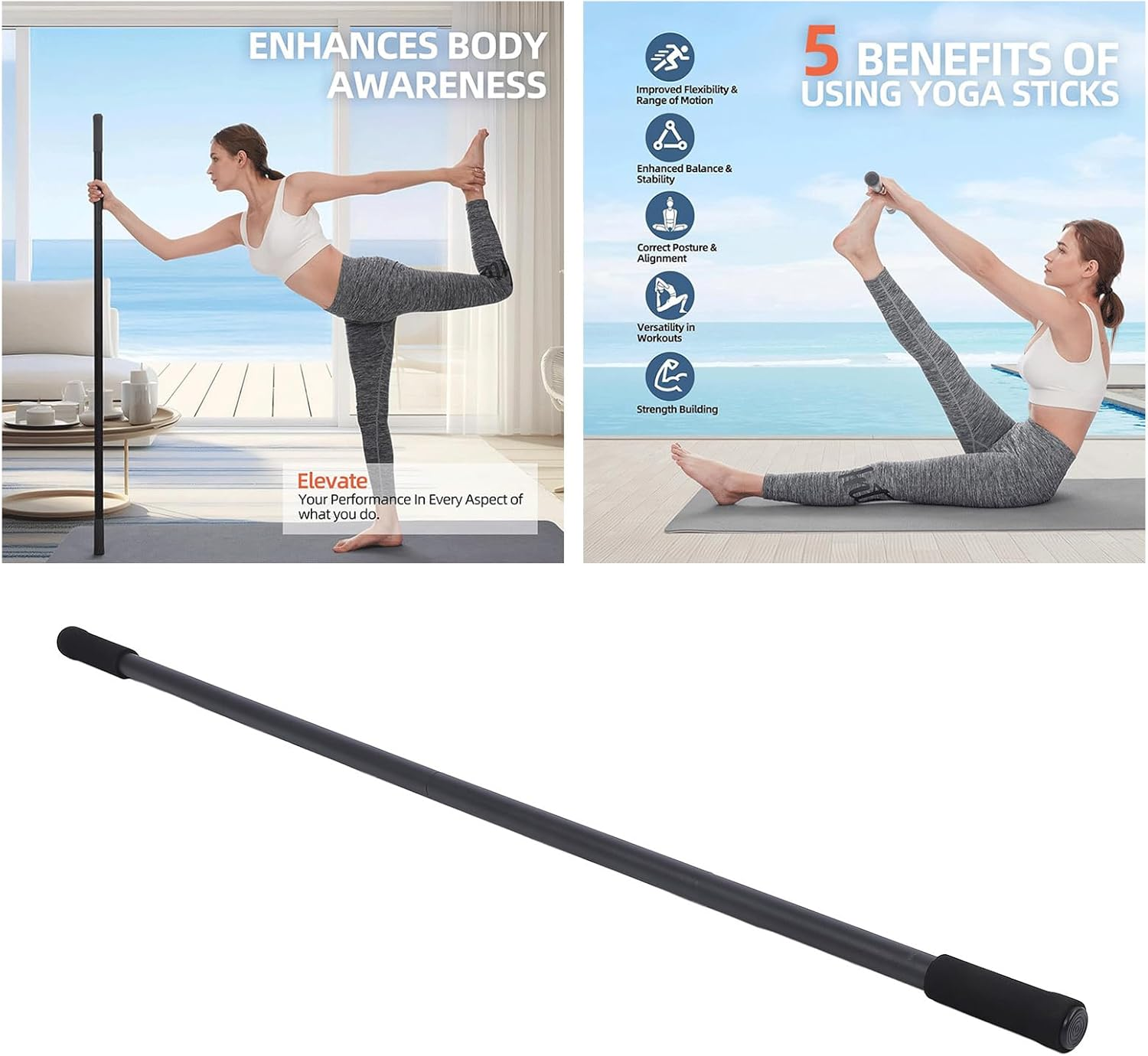 Yoga Stick Sturdy Steel, Adjustable Stretching Stick for Mobility Flexibility and Balance, Versatile Exercise Sticking with Foam Handles for Fitness, Rehabilitation, and Posture