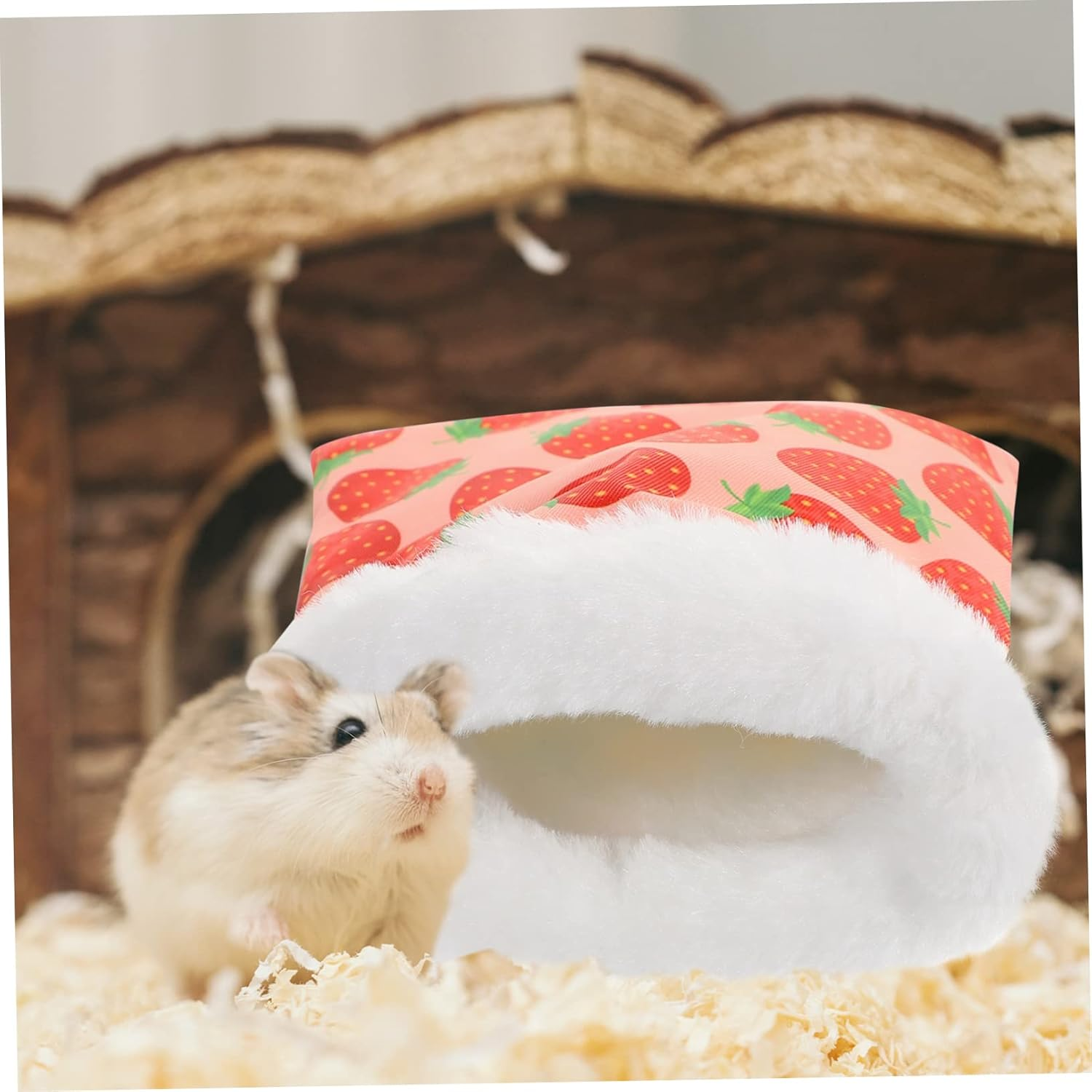 Hamster Winter Hideout Cotton Sleeping Bed Strawberry L Size Warm Sleep Pouch for Small Pets Guinea Pigs Chinchillas Sugar Gliders Hedgehogs Squirrels image number 3