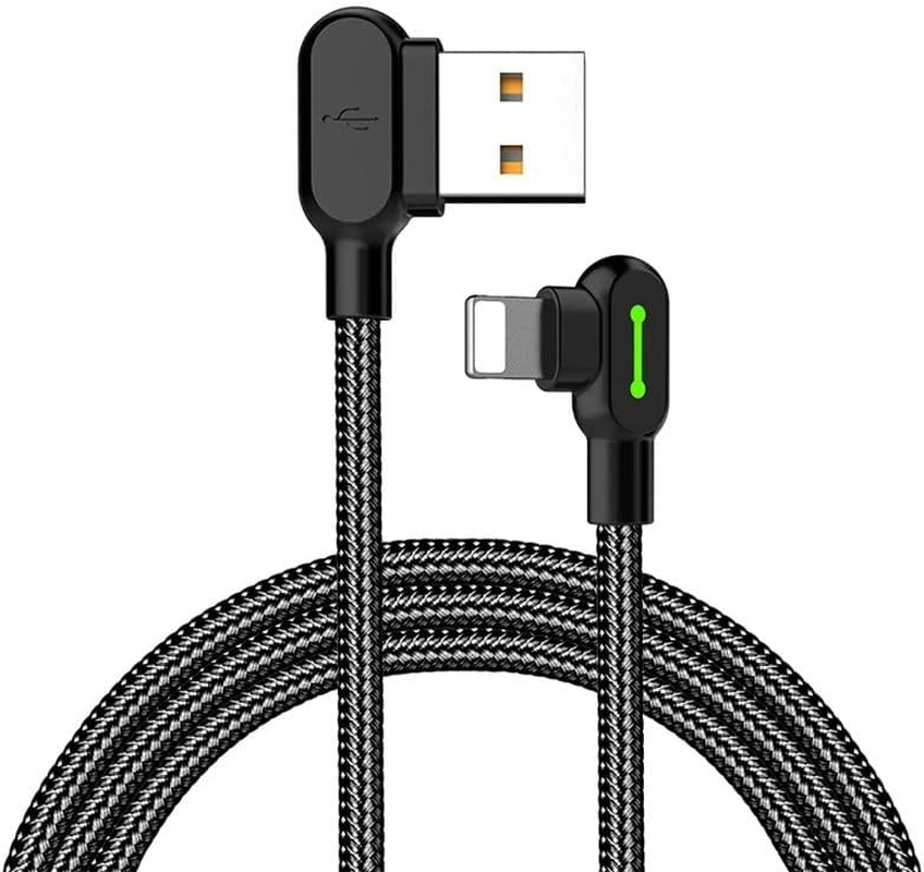 USB-A to Lightning Fast Charging Nylon Braided Cable for Iphones with 90-Degree Design - 1.8M