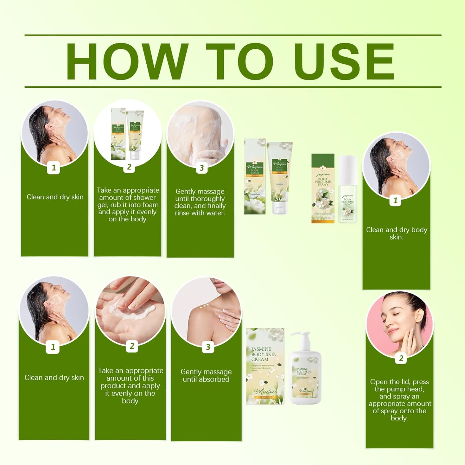 Hedmy Floral Jasmine Body Care Set 3 Piece Gift Bundle for Women Body Wash Lotion and Perfume Long Lasting Fragrance Moisturizing Formula White One Size image number 5