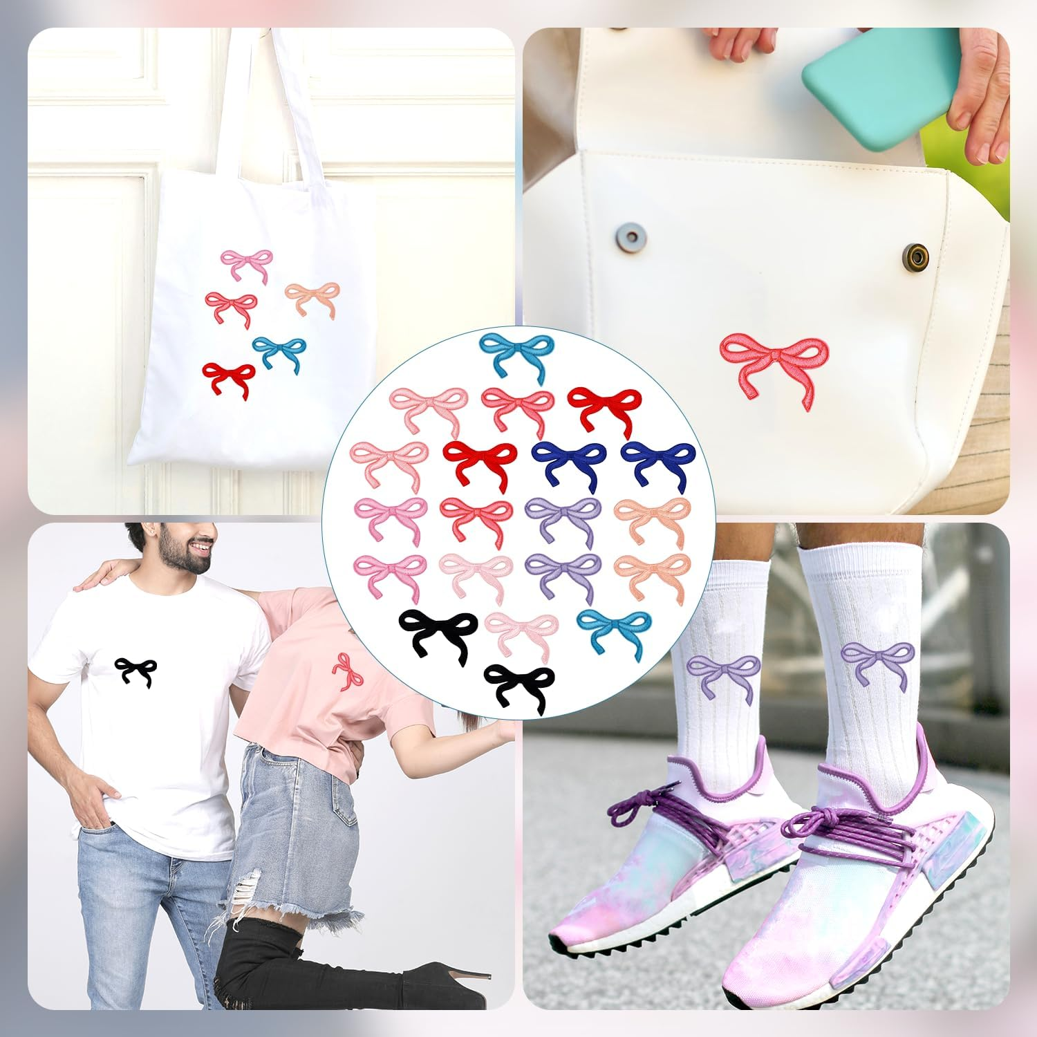 20Pcs Bow Patches, 10 Colors Cute Iron on Patches Chenille Patches Bowknot Ironing Patches Bow Patch Decor Embroidery Supply for Clothes Hats Pants image number 4