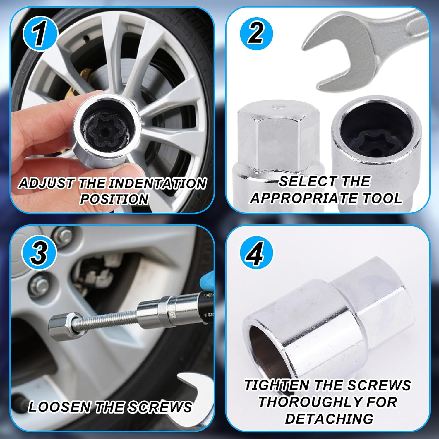 D-Wheel Locking Lug Nut Detach Tool, Carbon Steel anti Theft Lug Nut Key Wheel Lock Socket Adapter Dismantle & Install Security Nuts Automotive Repair Tool image number 4