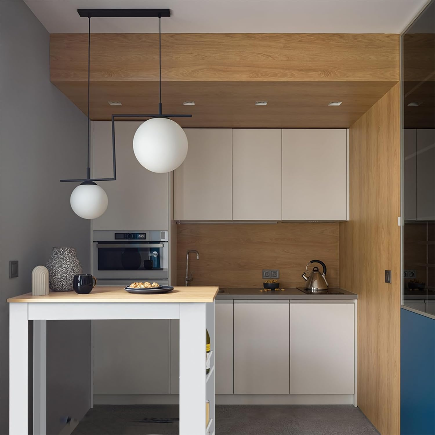 Oikiture Dining Table Wooden Bar Table with Storage 102 X 50 X 103.5Cm image number 4