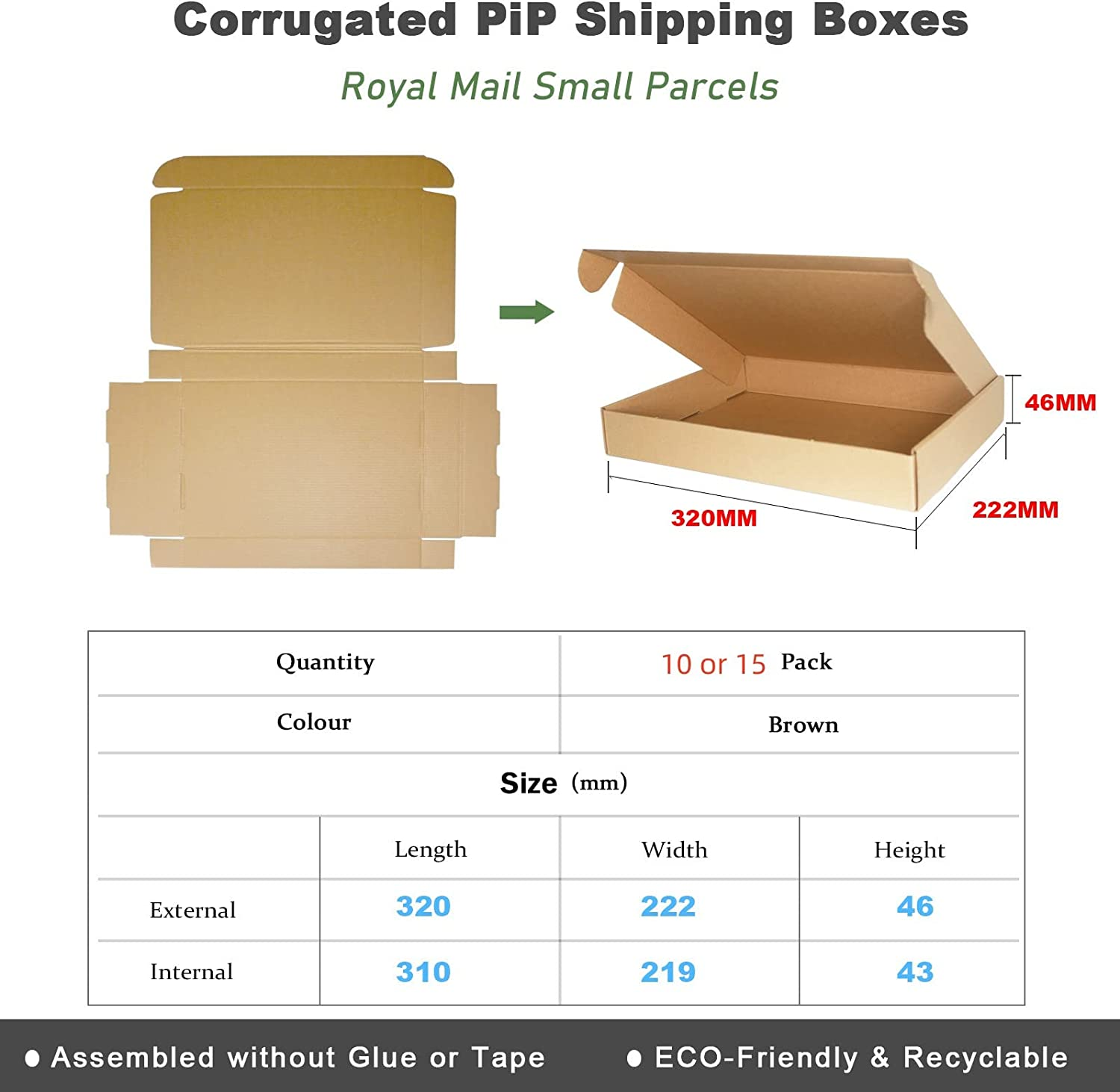 A4 C4 Corrugated Cardboard Shipping Boxes, 320X222X46Mm Small Parcel Boxes, Packaging Mailing Boxes for Business, Posting, Small Packet Shipping, Storing or Gift(Pack of 10)