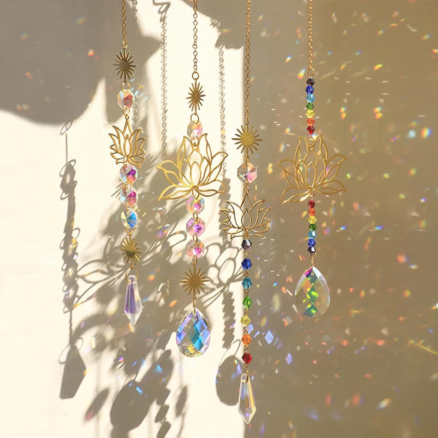 4 Pieces Crystal Suncatchers, Colorful Prism Hanging Sun Catchers with Chain Pendant Ornament, Hanging Crystal Sun Catcher Rainbow Maker for Window Home Wedding Party Garden Decor image number 3